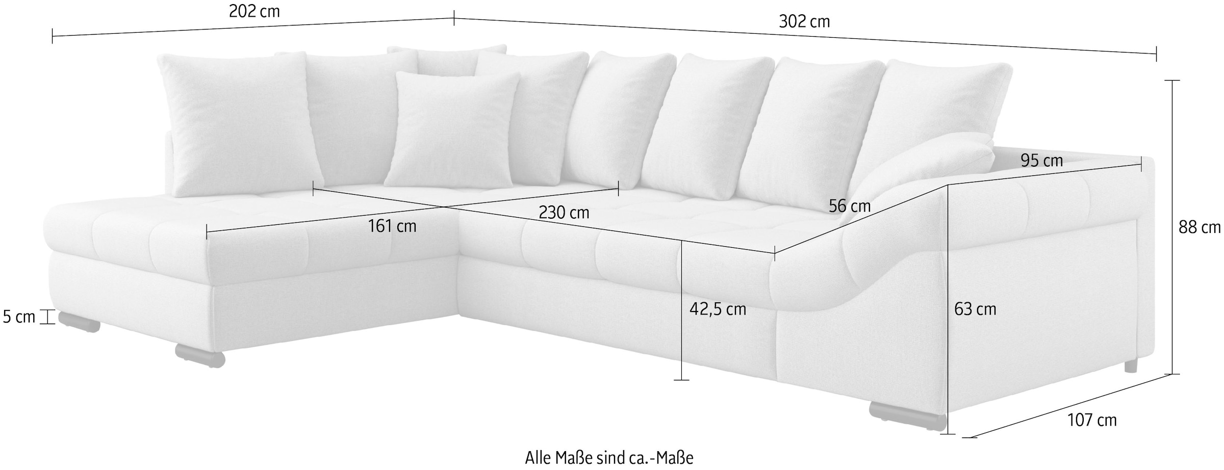 Mr. Couch Canapé d'angle »Pietro, L-Form, mit Bett, wahlweise mit Kaltschaum« mit Bett und wahlweise mit Kaltschaum