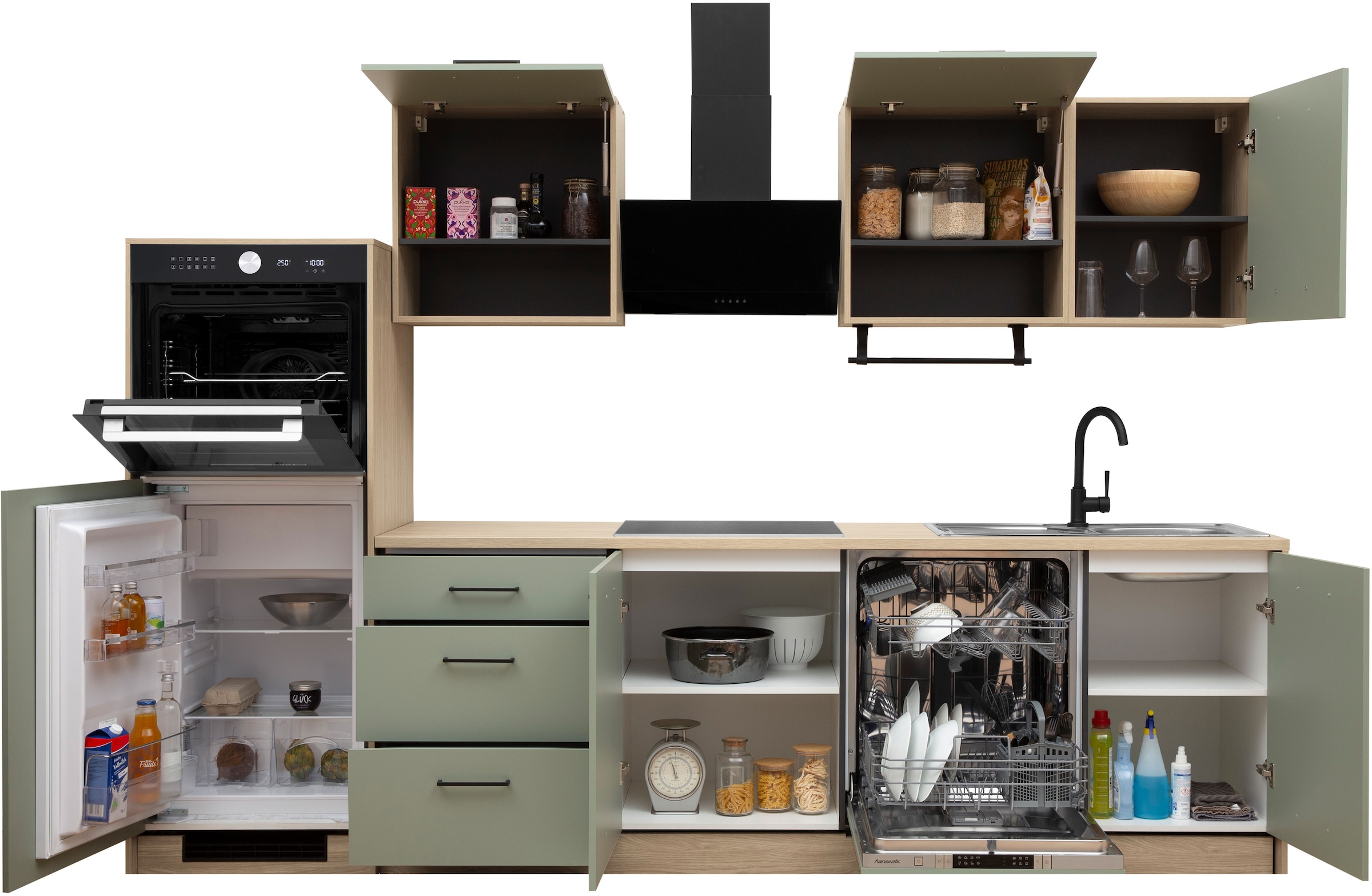 KOCHSTATION Kitchenette »KS-Kolari, Küchenblock Made in Germany« Breite 290 cm, wahlweise mit Hanseatic-E-Geräten