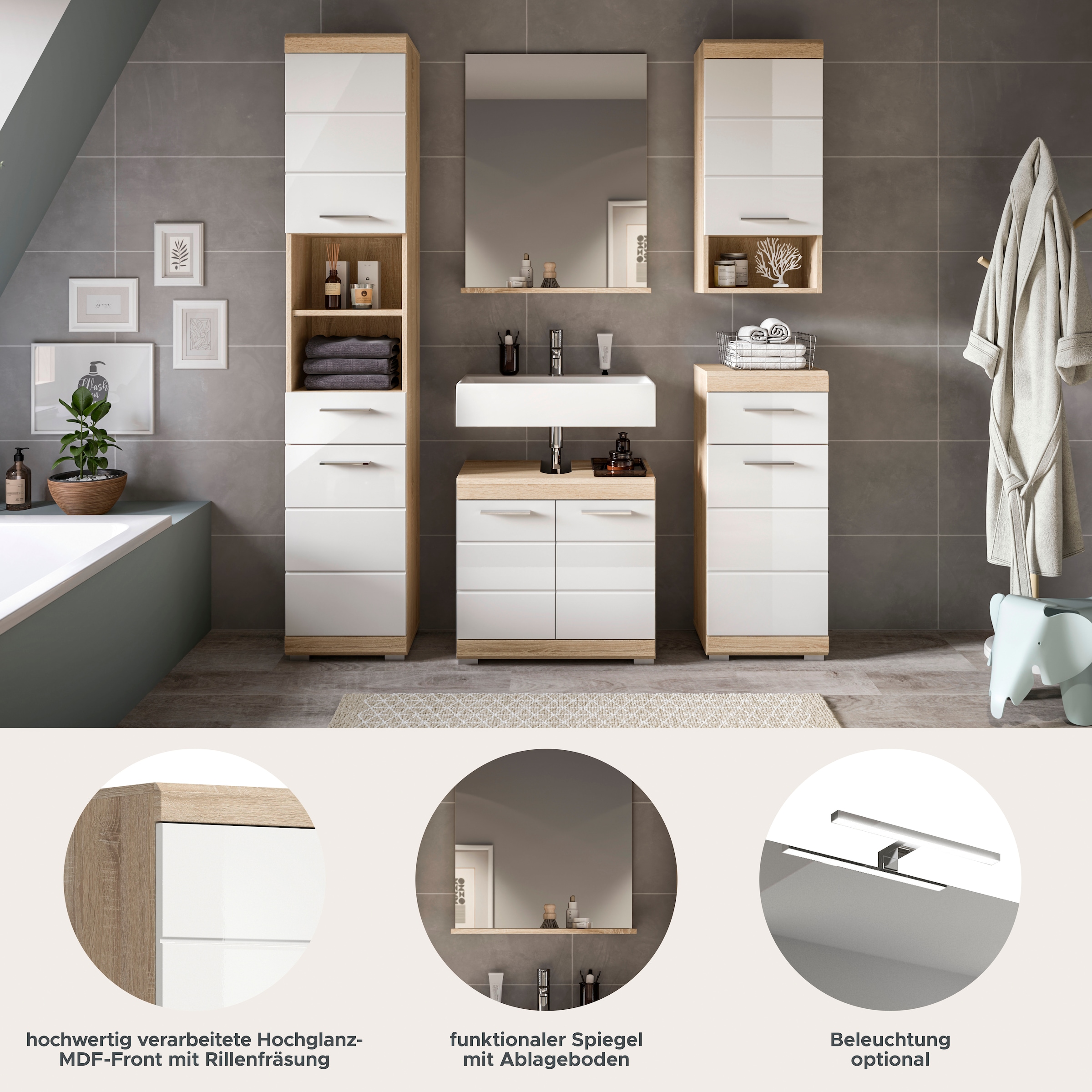 welltime Ensemble de meubles de salle de bain »Siena, 5 teilig, bestehend aus:« Ensemble, BEST-SELLER !, 5 cuis tlg.