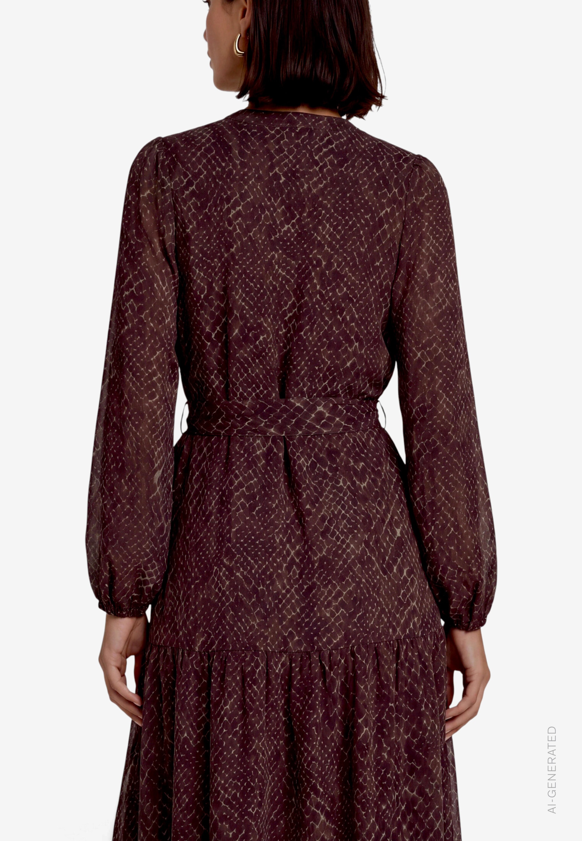Zero Maxi robe Sans poches in Allover-Optik / Tunika-Kragen mit Bindeband