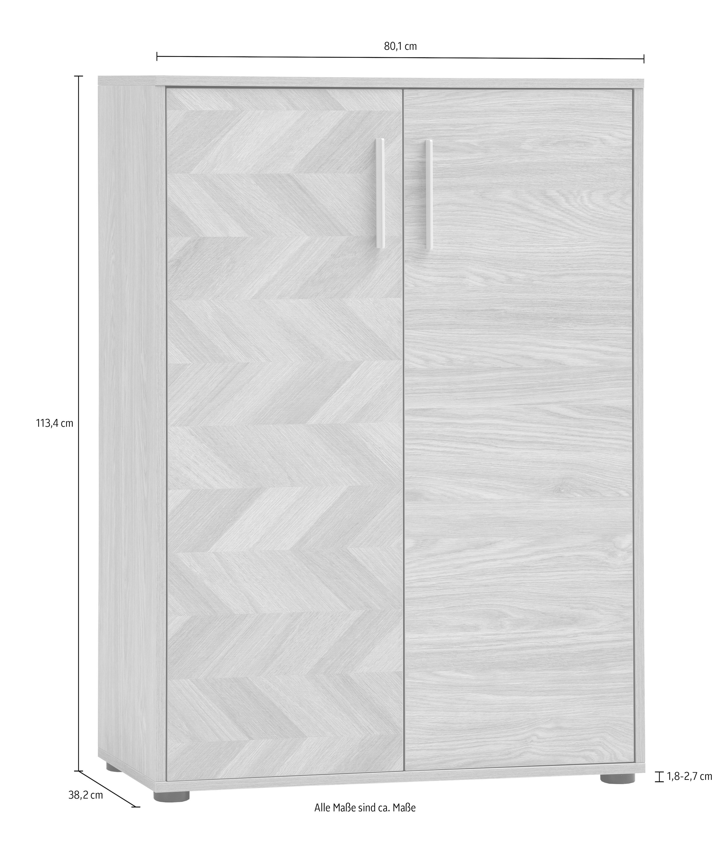 Schildmeyer Armoire de classement »AREZZO, Höhe 150 cm, 2 Türen, Fischgräten Dekor, MADE IN GERMANY« 1 cuis tlg. Porte gauche avec décor en chevrons, FABRIQUÉ EN ALLEMAGNE