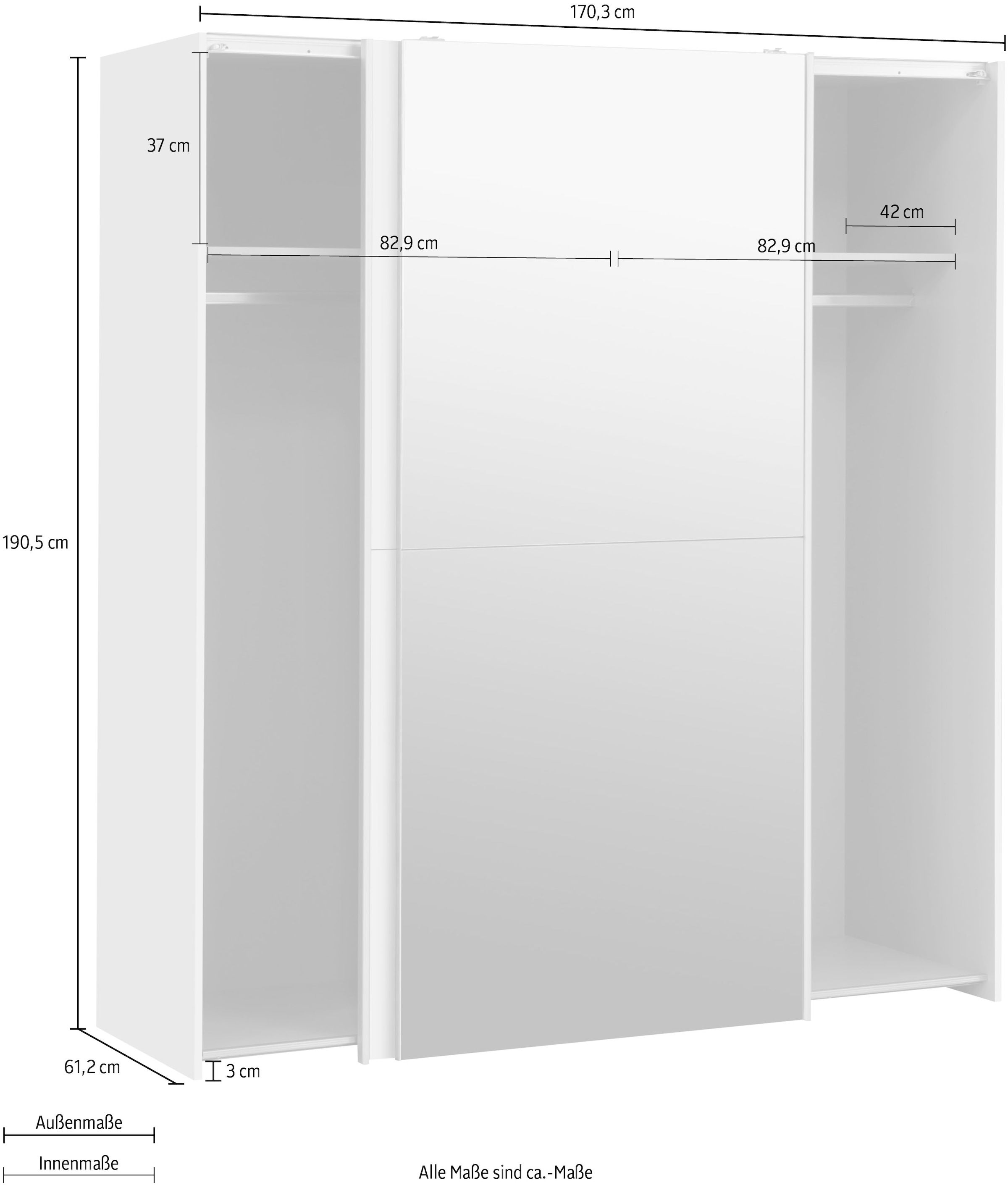 FORTE Schwebetürenschrank »"White Kiss",  Made in Europe, ideal für kleine Räume« B/H/T ca. 170x190x61cm,  mit Spiegel und 2 Schiebetüren
