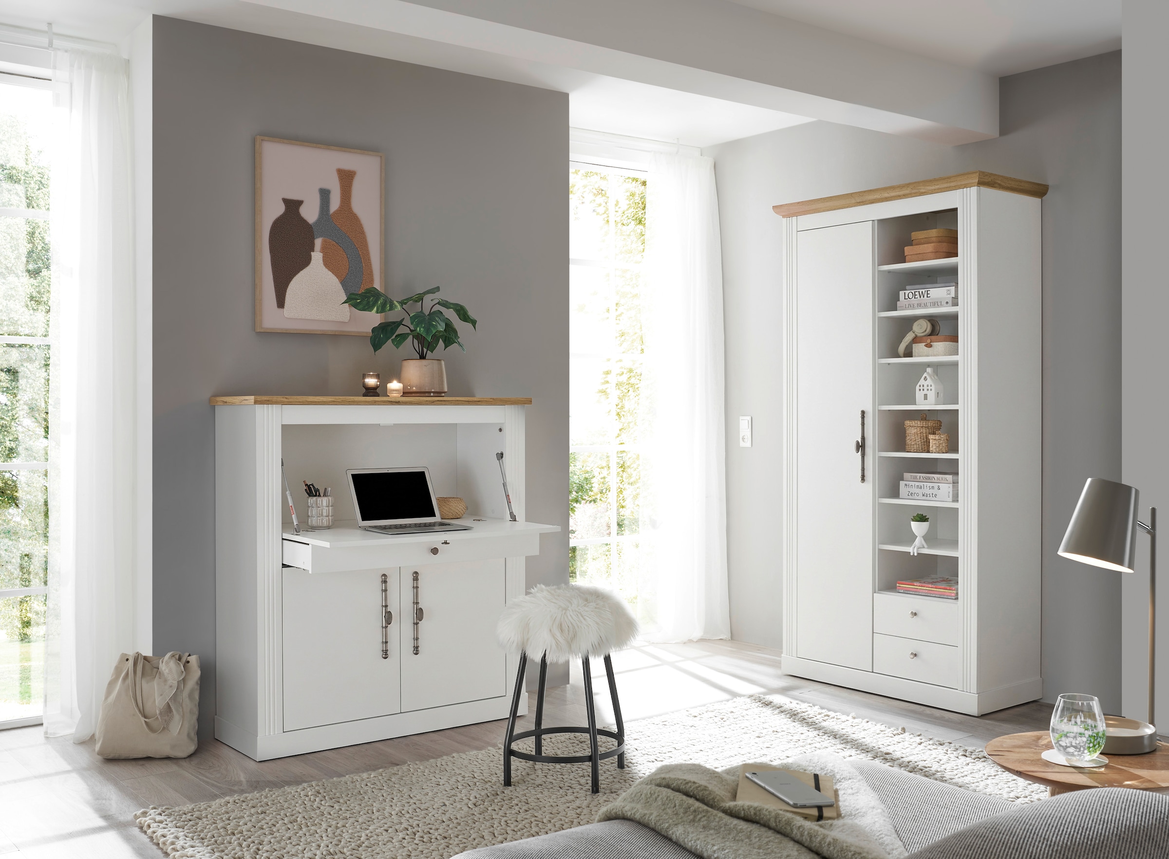 GOODproduct Secrétaire »Westminster, PC-Schrank mit klappbarer Tischplatte, Schreibtisch« Bureau home office, compartiment moniteur/ordinateur portable, avec canal pour câbles