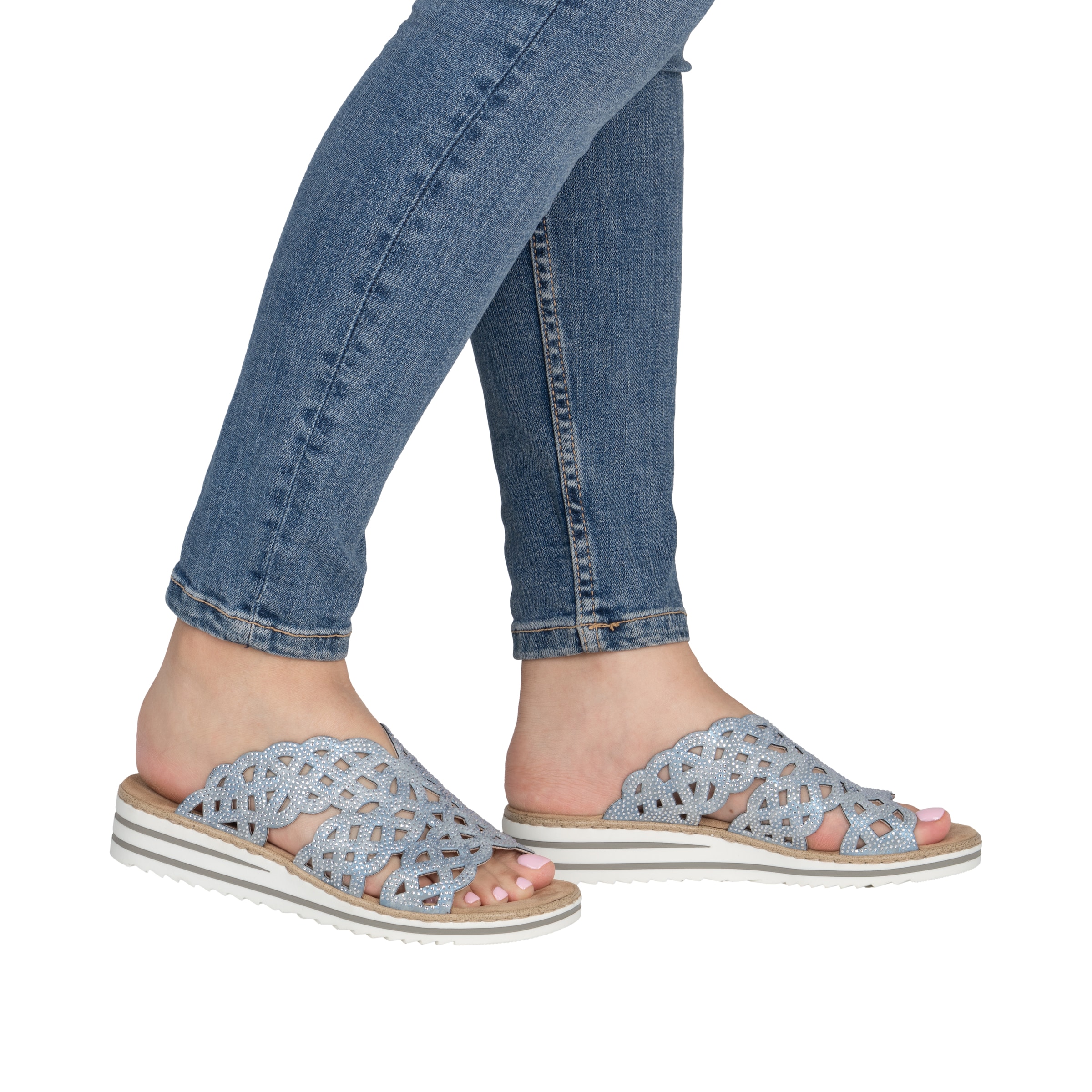 Rieker Pantolette  Sommerschuh, Strandschuh, Hausschuh, Keilabsatz, mit Strass-Steinchen