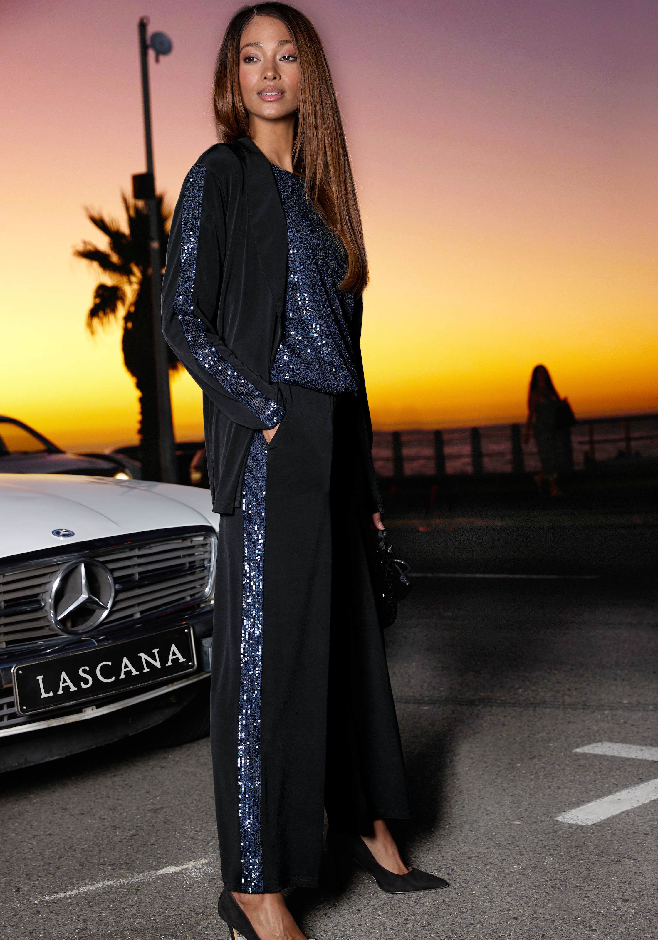 LASCANA Blusenjacke mit Pailettenbesatz, Partyjacke, festlich