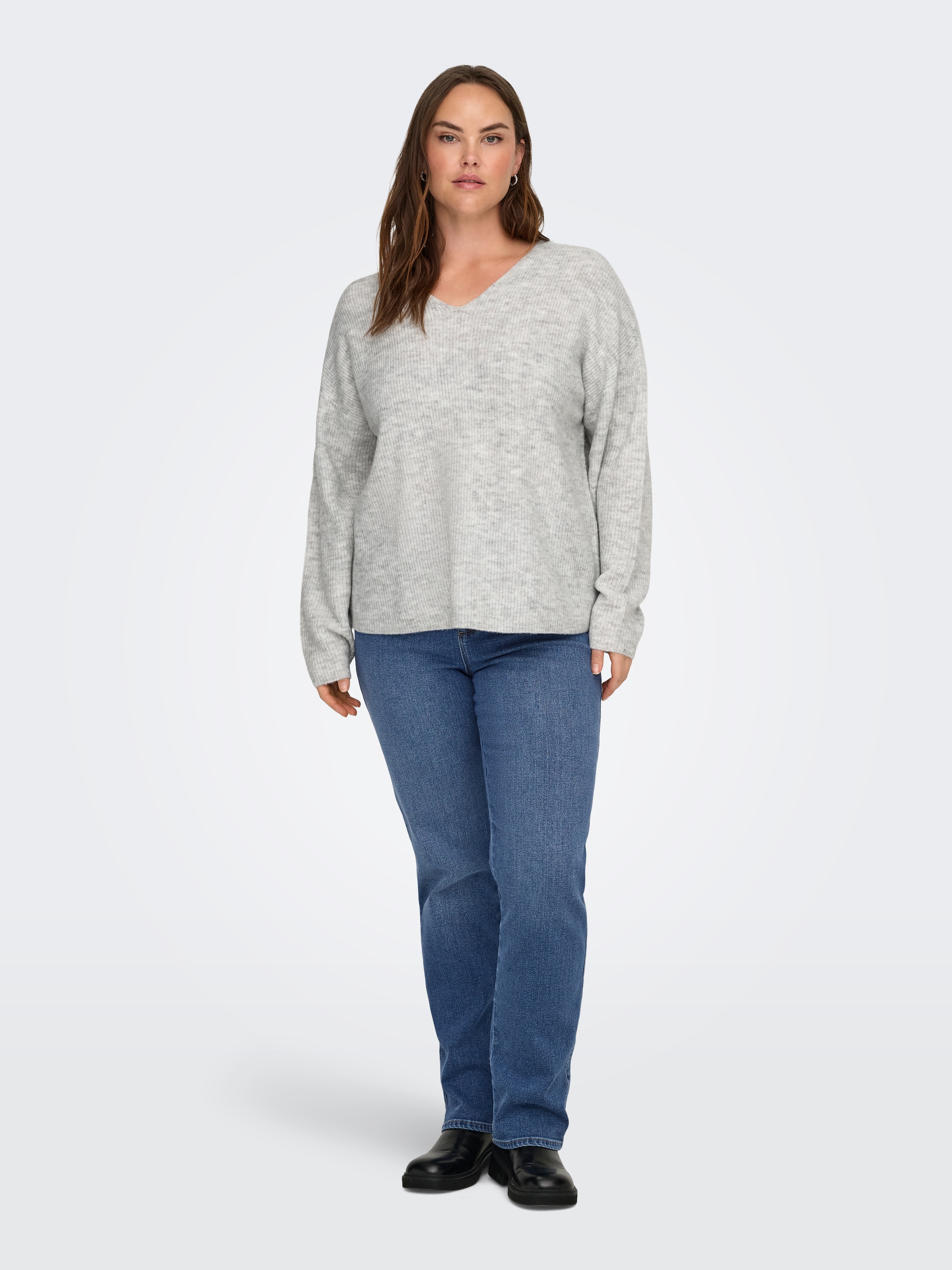 ONLY CARMAKOMA Pull en tricot »CARCAMILLA V-NECK L/S PULLOVER KNT NOOS« mélange de matériaux