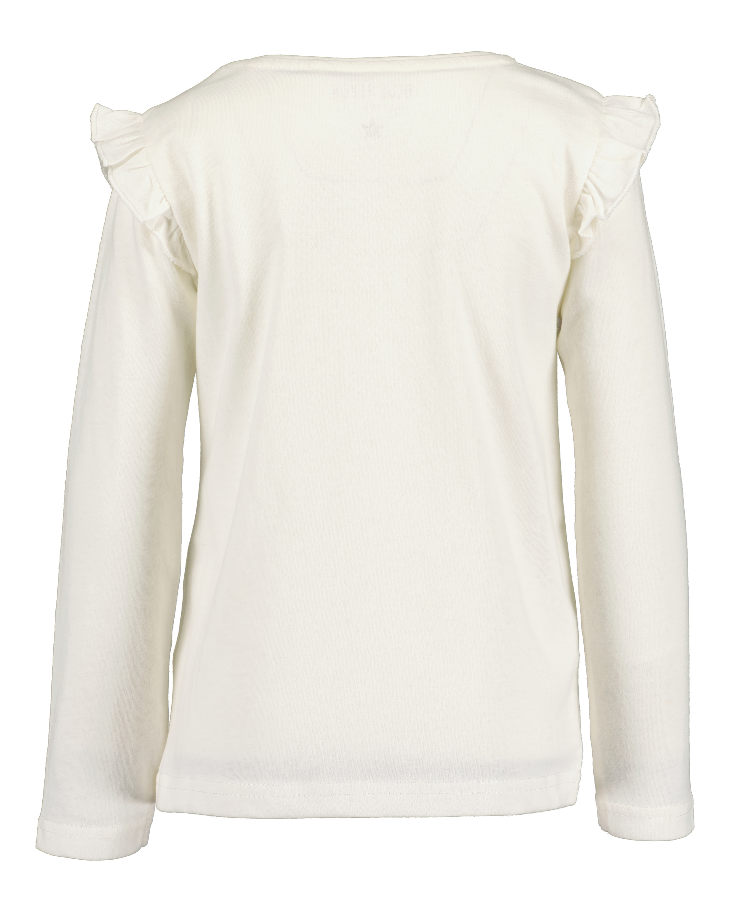 Blue Seven Langarmshirt Baumwolle, Rüschen, Motiv mit Tüllapplikation und Glitzerdruck