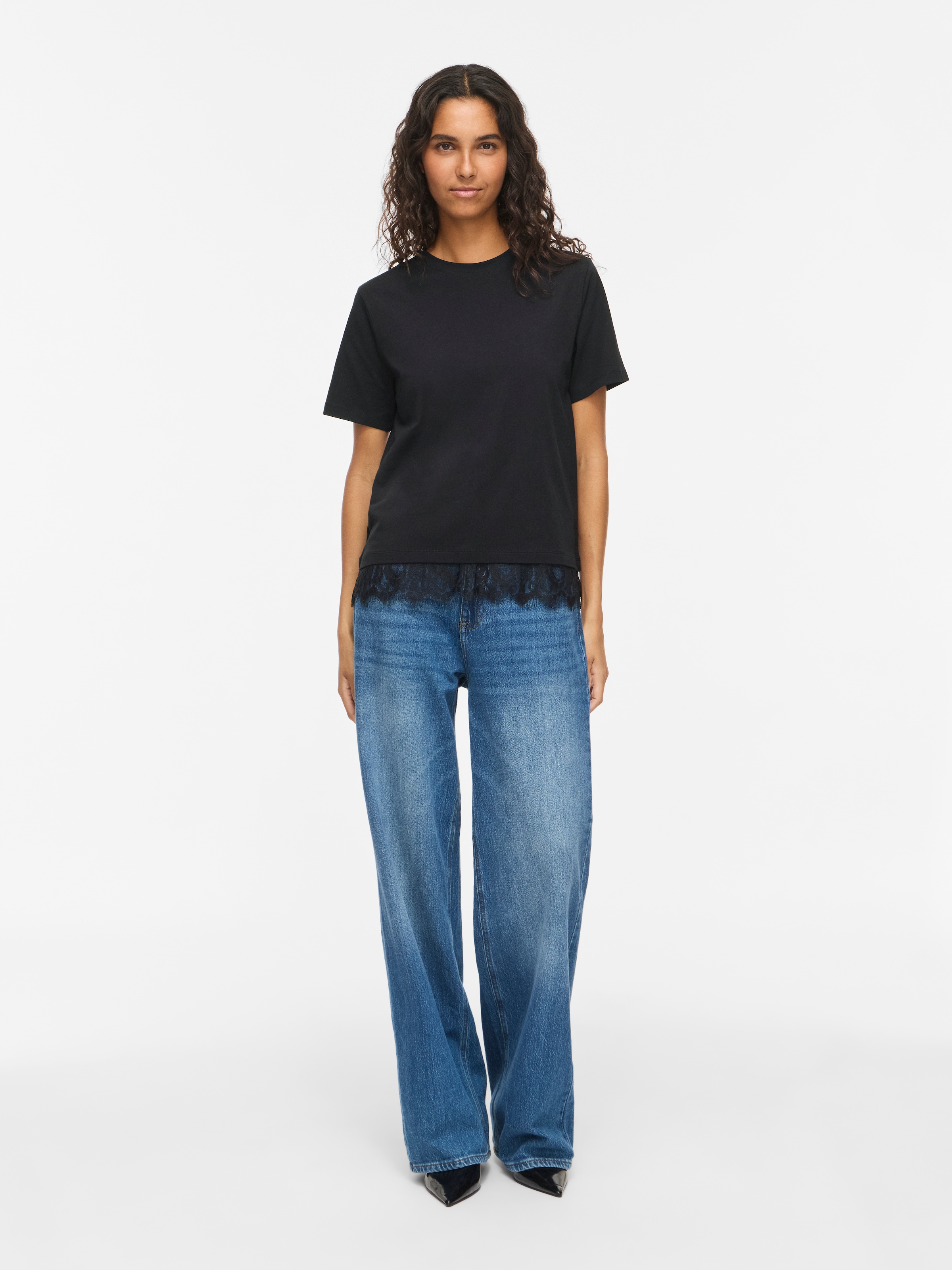 Vila T-shirt »VINORA S/S LACE T-SHIRT - NOOS« mélange de coton,