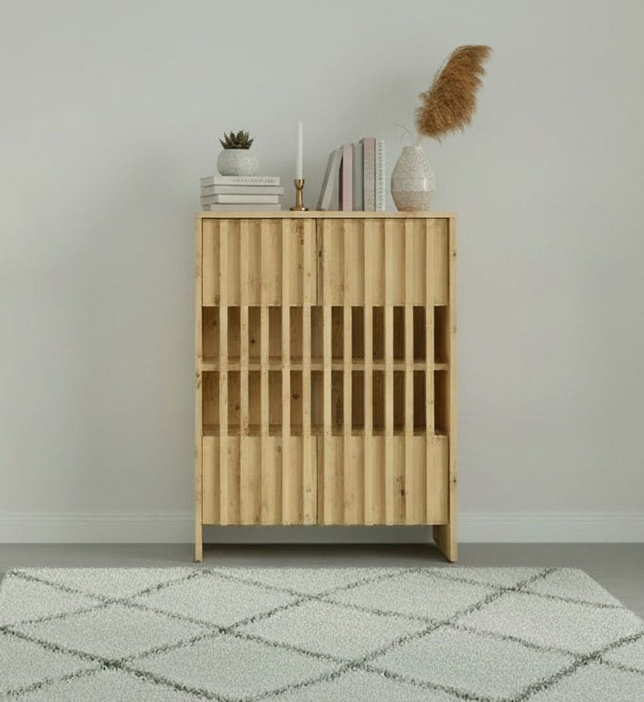 Home affaire Armoire multi-usages »MURET, Schuhschrank, Weinregal, 4 Fächer und 2 Türen, Lamellenfronten« Masse B/T/H: 60/35,4/87 cm,  Schuhkommode mit viel Stauraum, Masse B/T/H: 60/35,4/87 cm