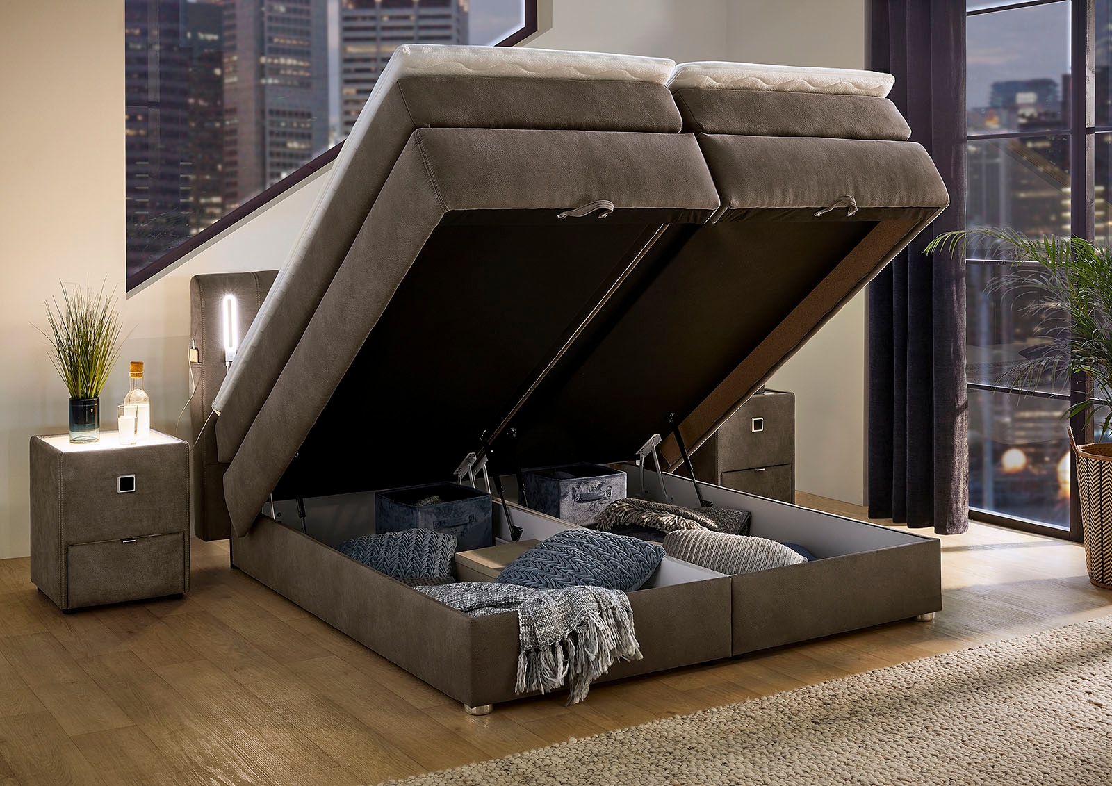 Jockenhöfer Gruppe Lit boxspring »Kati erhältlich in der Grösse 180x200cm« avec topper, coffre de lit et tête de lit réglable en hauteur (96 cm - 108 cm)