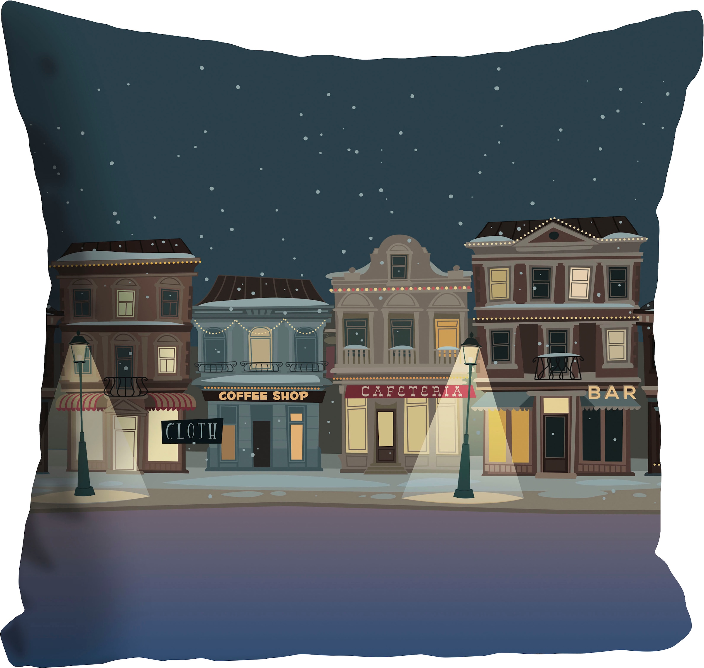 queence Dekokissen »Schneeparadies« Kissenhülle,Stadt im Schnee,Winter,Cartoon,Festlich,Schnee,Urban