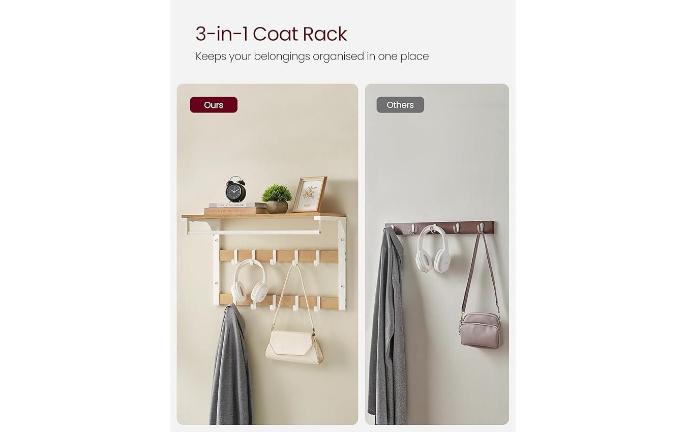 VASAGLE Wandgarderobe »mit 10 Haken 65 cm x 42 cm«