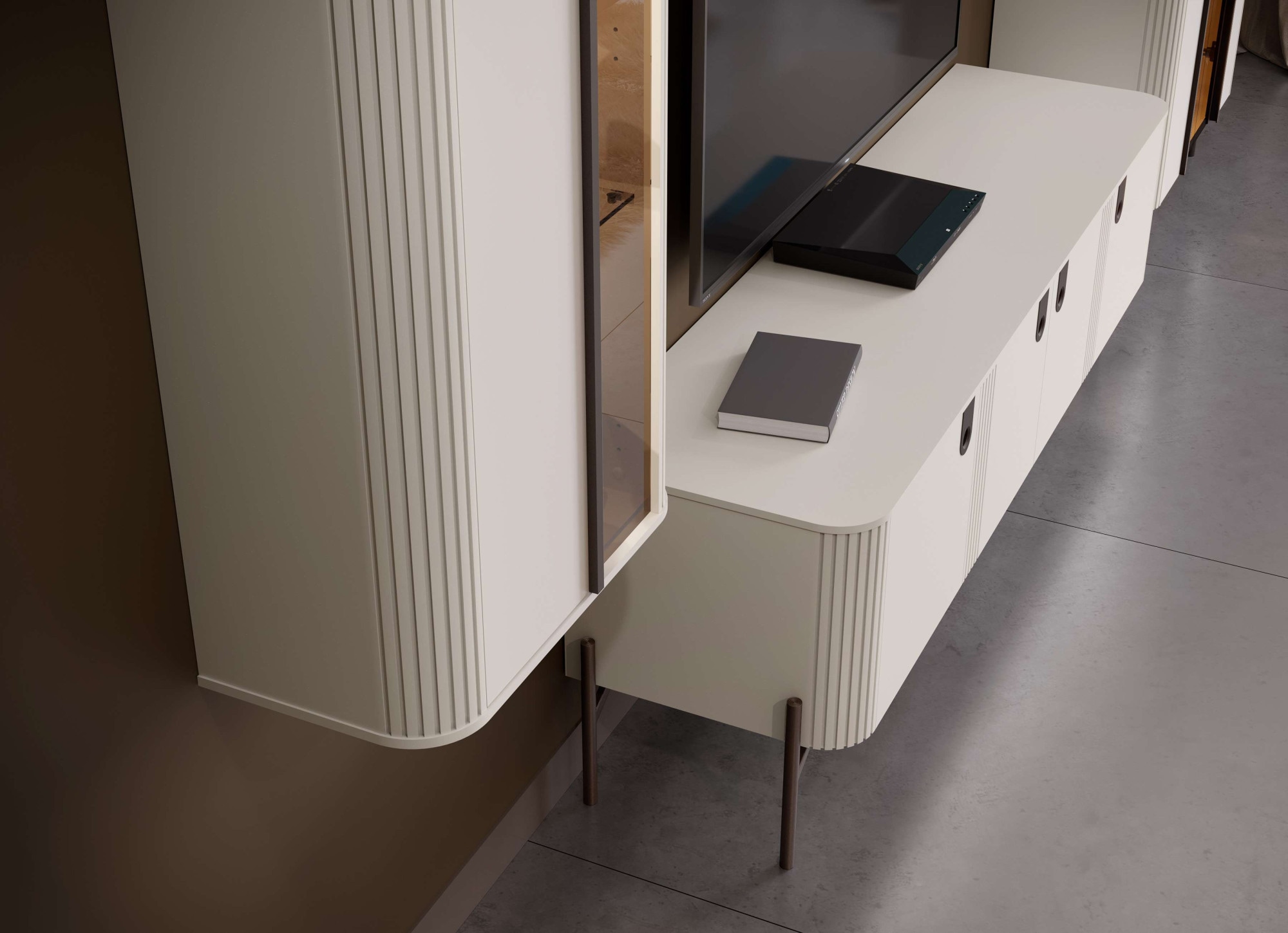 GOODproduct Vitrine suspendue »Rondo, Wandschrank, Schwebendes Design für modernen Wohnraum« laqué UV, fonction Soft Close, éclairage, montage mural