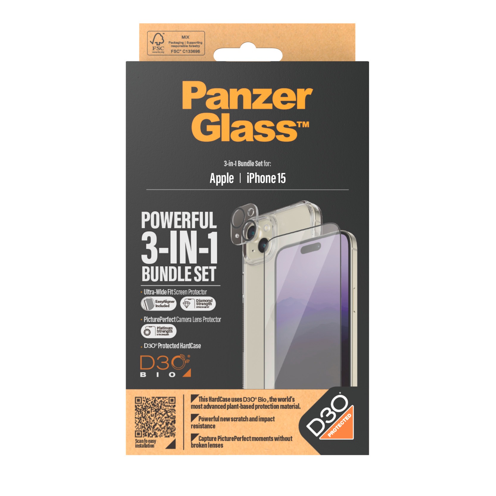 PanzerGlass Verre de protection d'écran »3-in-1-Pack Screen, Camera Protector und Cover« für iPhone 15