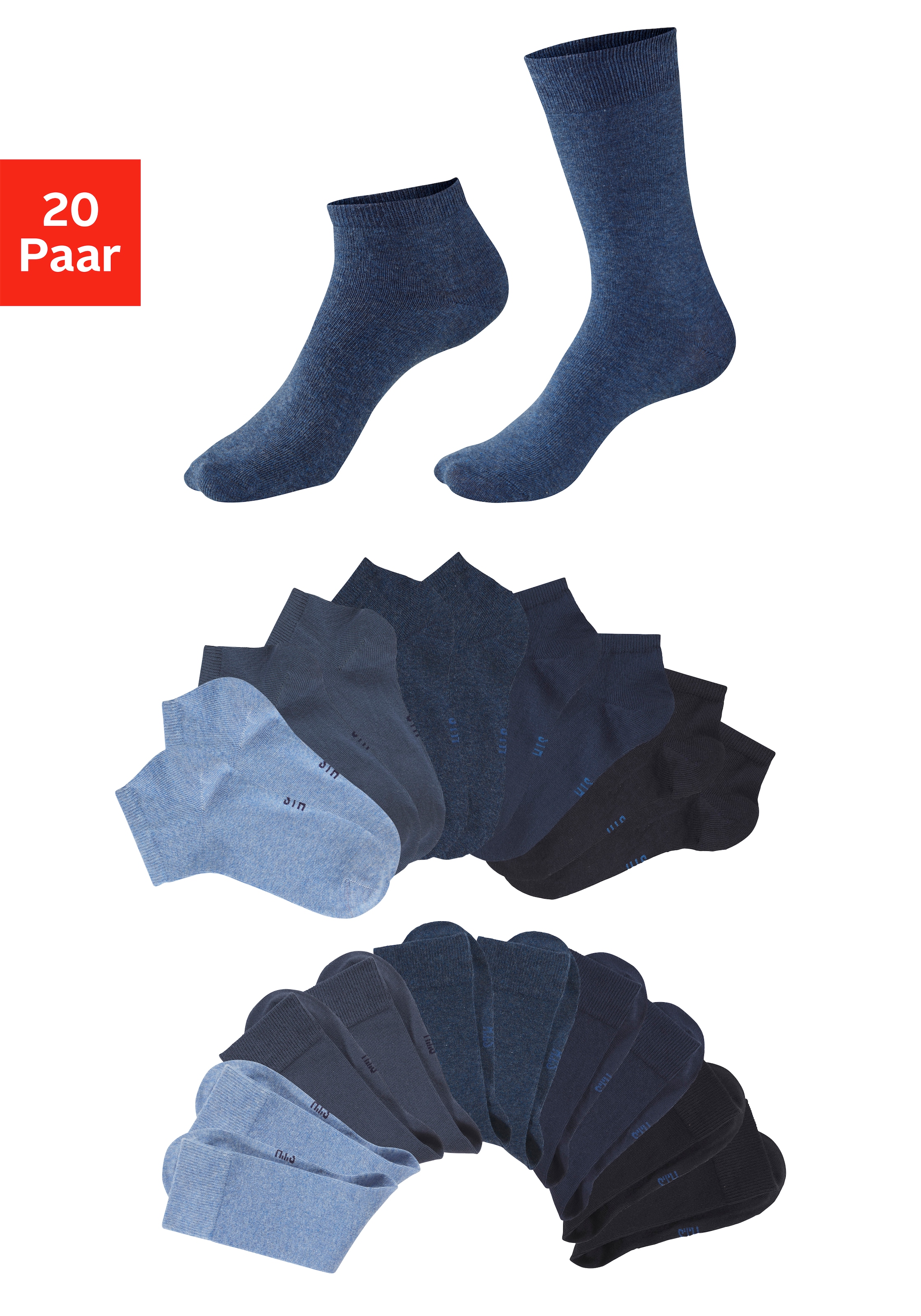 H.I.S Basicsocken Packung, 20 Paar tlg. zwei Längen im Kombi Pack