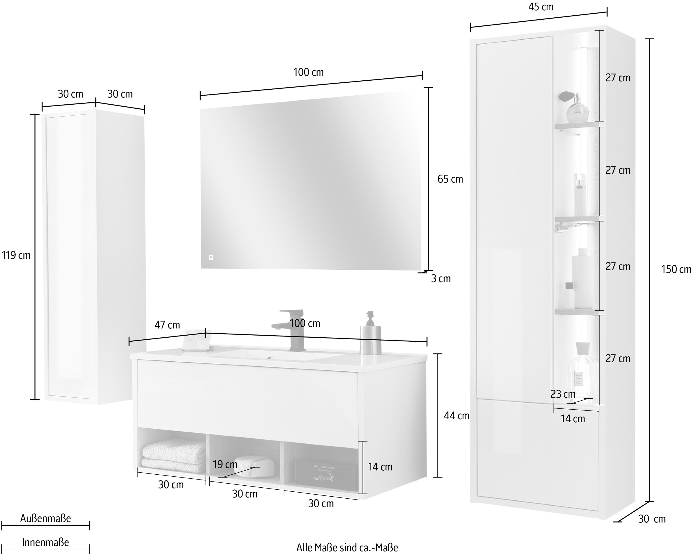 PLACES OF STYLE Badmöbel-Set »Studio Line, Bad im modernen Design, 4-teiliges Badezimmer« 4 Stk. tlg.