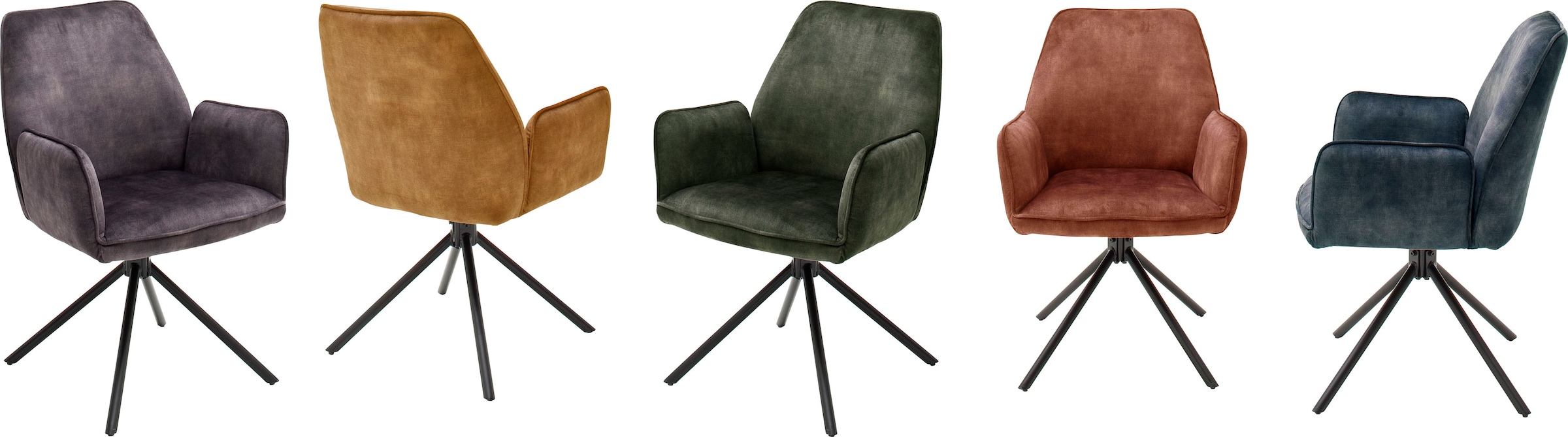 MCA furniture Chaise de salle à manger »Ottawa mit Armlehne« (Ensemble) 2 cuisaspect velours vintage avec passepoil, chaise supporte jusqu’à 120 kg