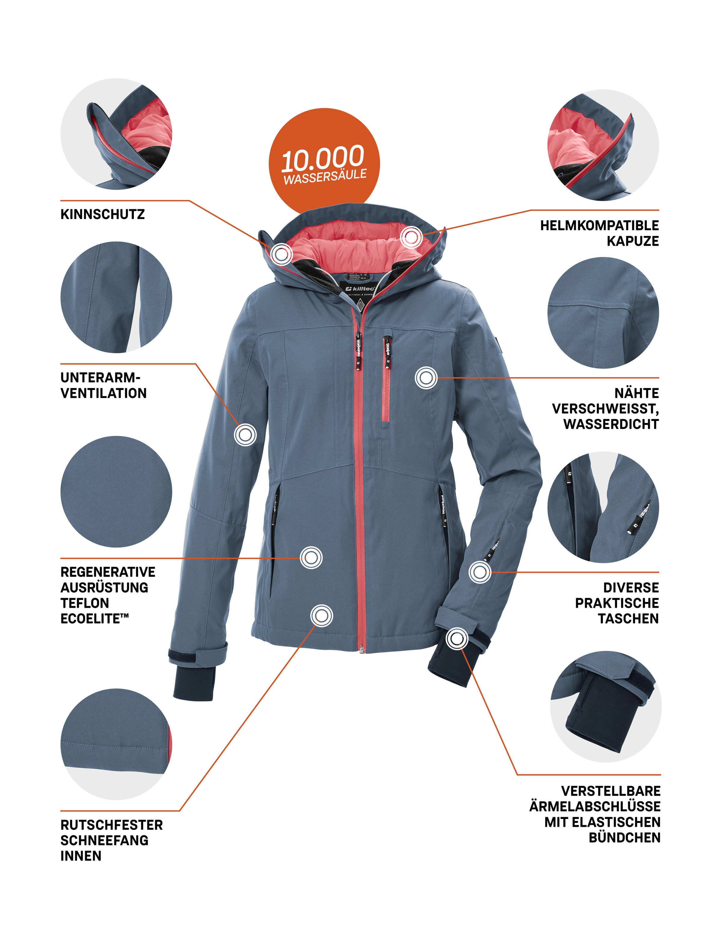 Killtec Skijacke »KSW 276 WMN SKI JCKT« Wasserdichte Damenjacke mit Schneefang, Atmungsaktivität und Taschen