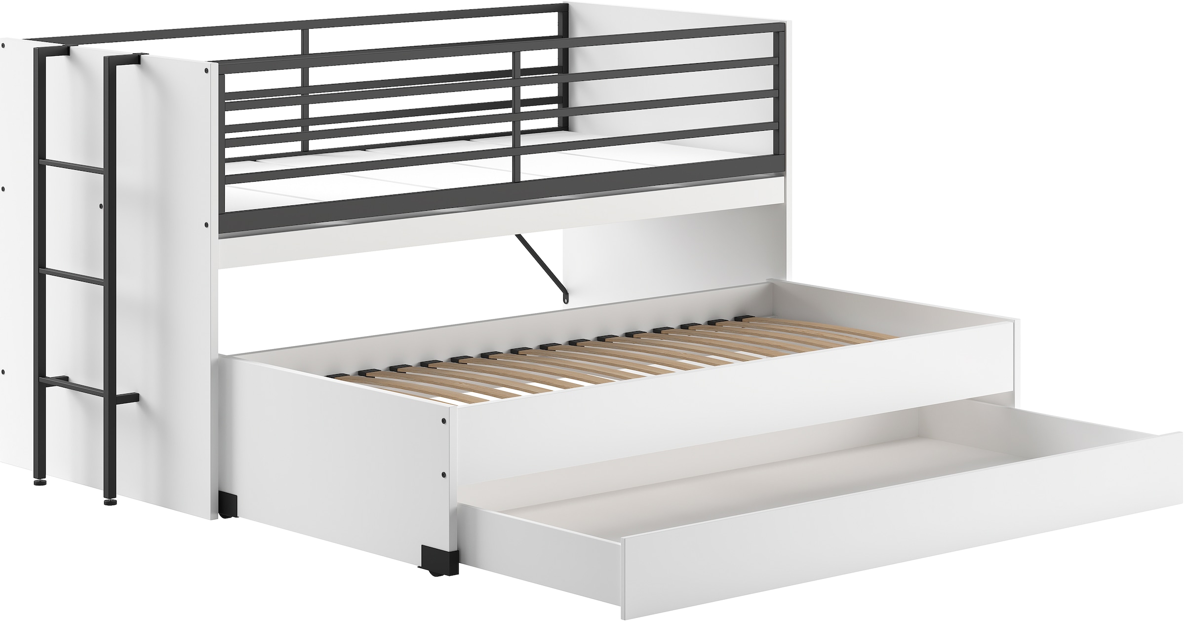 Vipack Lit superposé »praktisches Etagenbett mit viel Funktion, 2 Dekore zur Wahl« L/H/P env. 219x114x98 cm, échelle métal et protection anti-chute noire,  pour petits espaces, 2 surfaces de couchage, tiroir-lit, incl. bureau