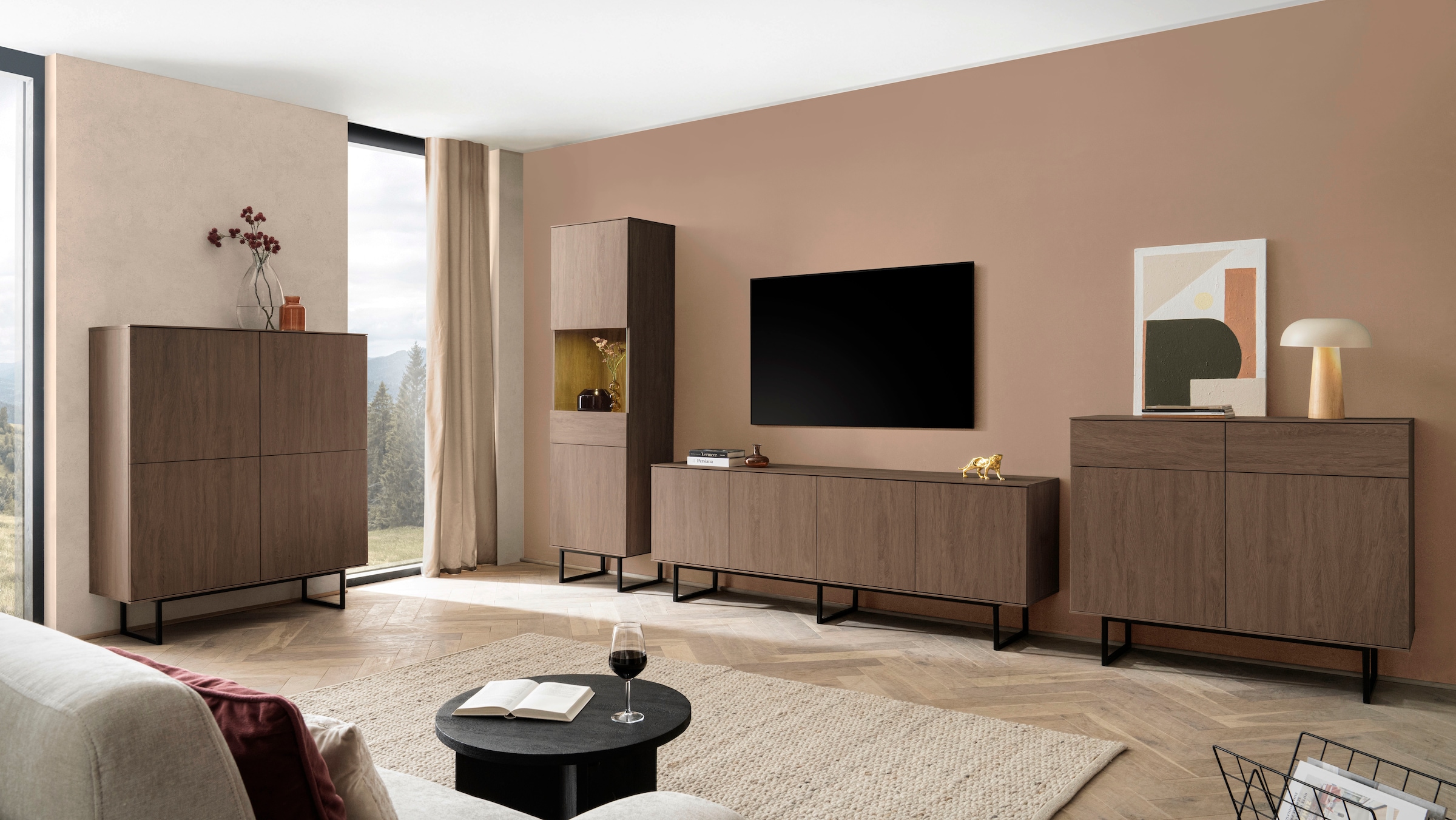 Home affaire Buffet haut »Lund, moderner Schrank, Kommode mit Kufengestell« surface supérieure visuellement fine, aspect haut de gamme, espace de rangement suffisant