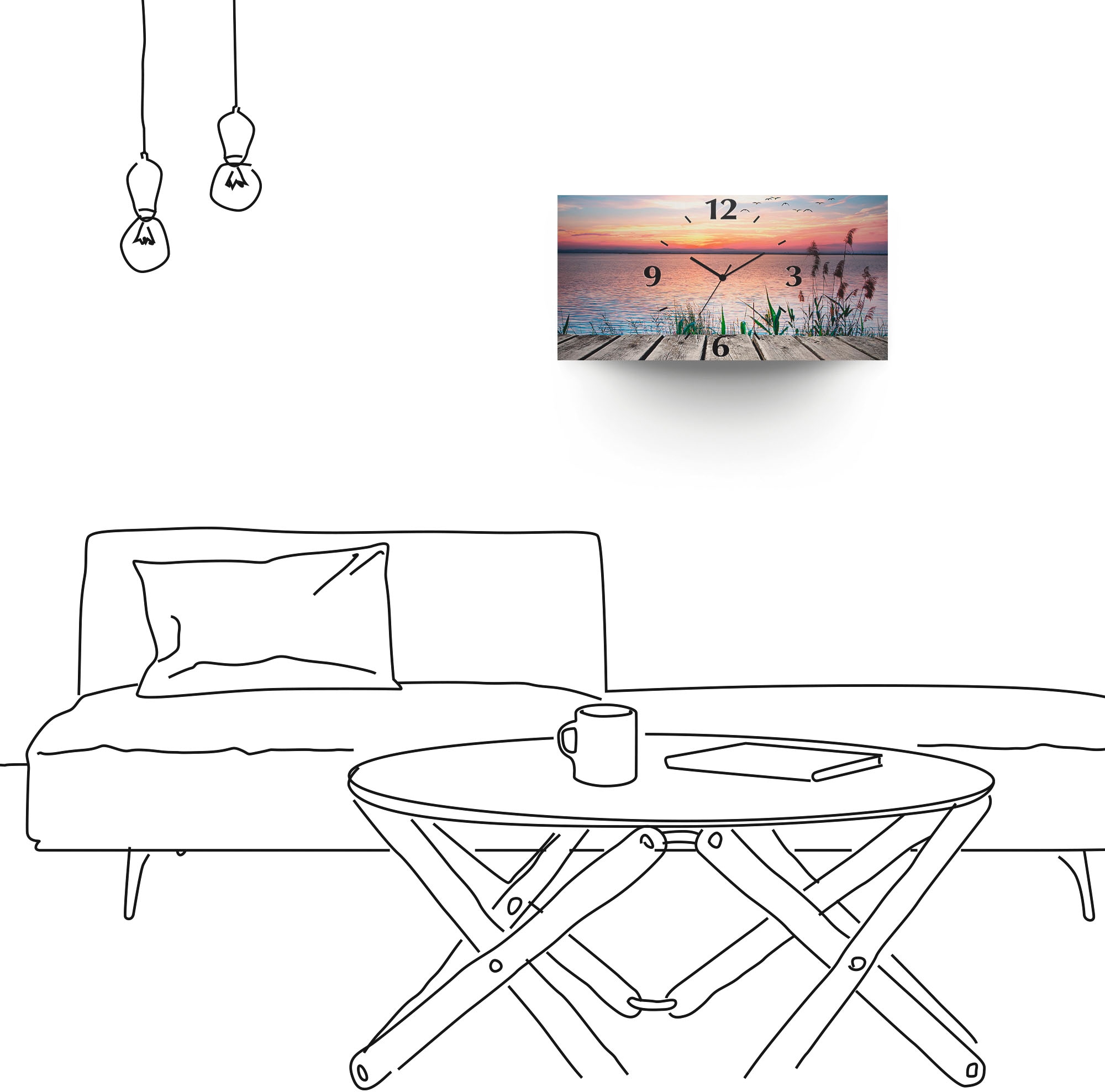 Artland Wanduhr »Der See in den Farben der Wolken« wahlweise mit Quarz- oder Funkuhrwerk, lautlos ohne Tickgeräusche