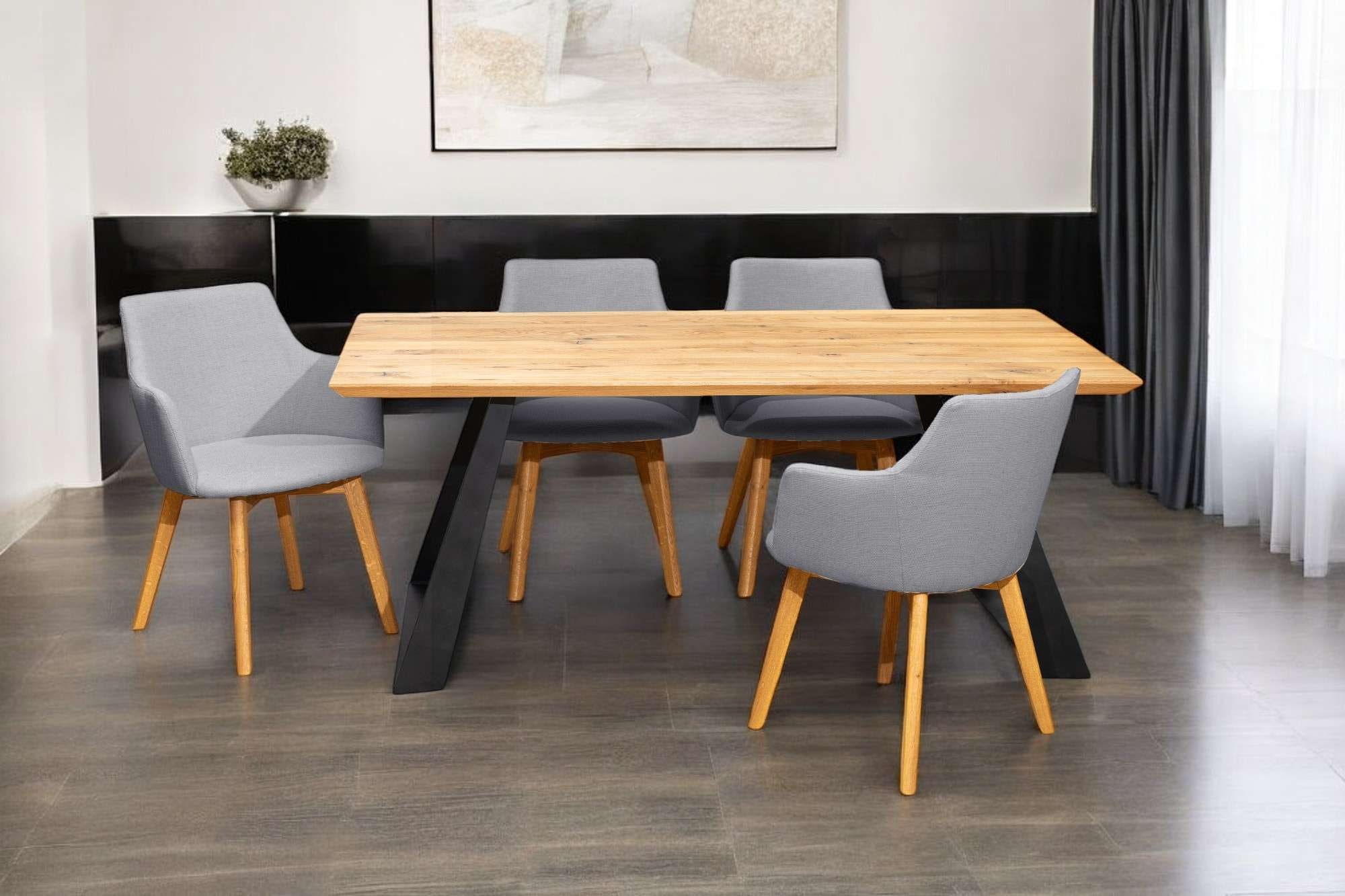 Home affaire Ensemble de salle à manger »Ena Sitzgruppe für Küche/Esszimmer, Esstisch mit 4 Polsterstühlen 5tlg« Set, 5-tlg, 5 cuis tlg. Stuhlbeine in Eiche Natur oder Buche Schwarz, Tisch 180 cm, U-Gestell