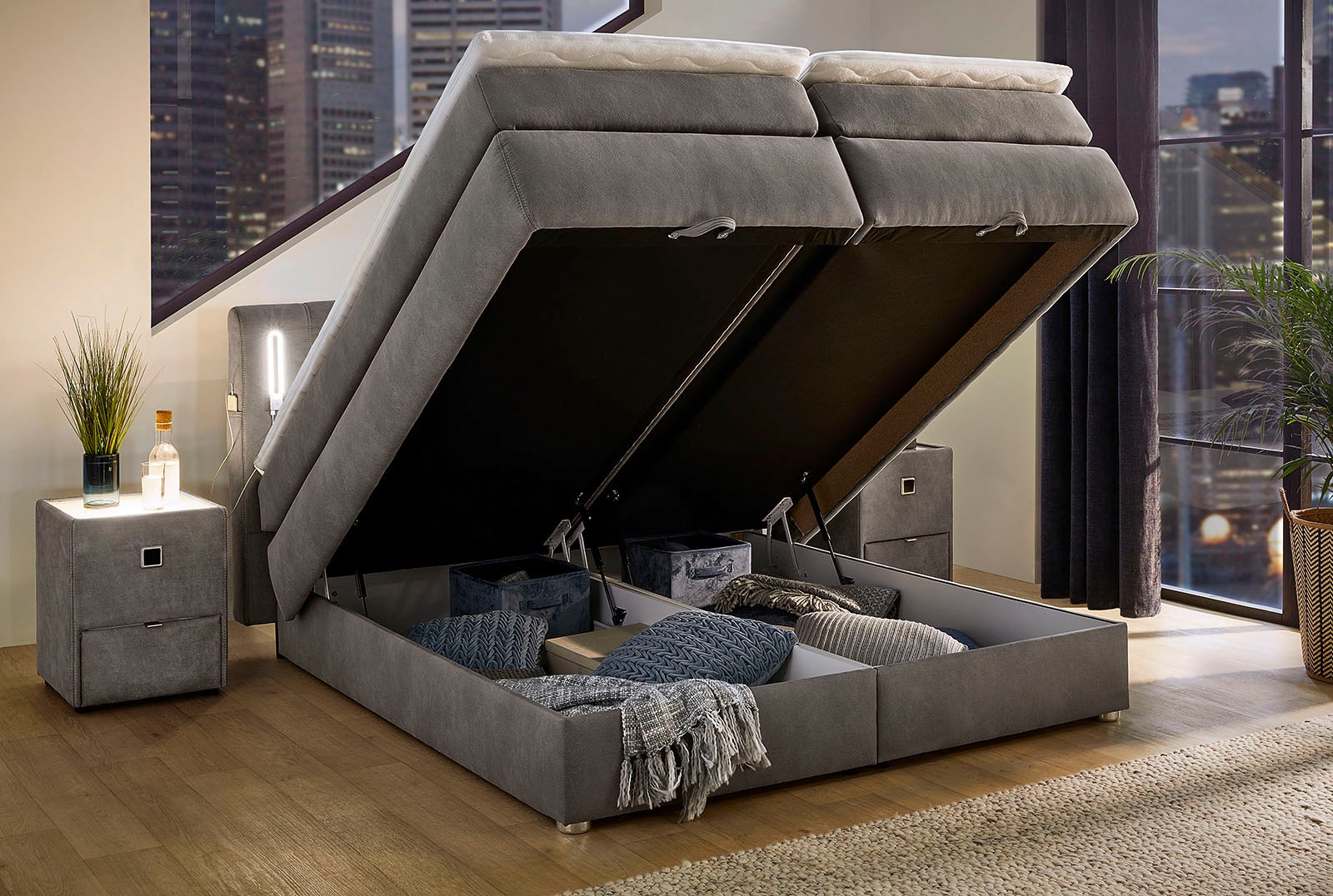 Jockenhöfer Gruppe Boxspringbett »Kati erhältlich in der Grösse 180x200cm« mit Topper, Bettkasten und höhenvariablen Kopfteil (96 cm - 108 cm)