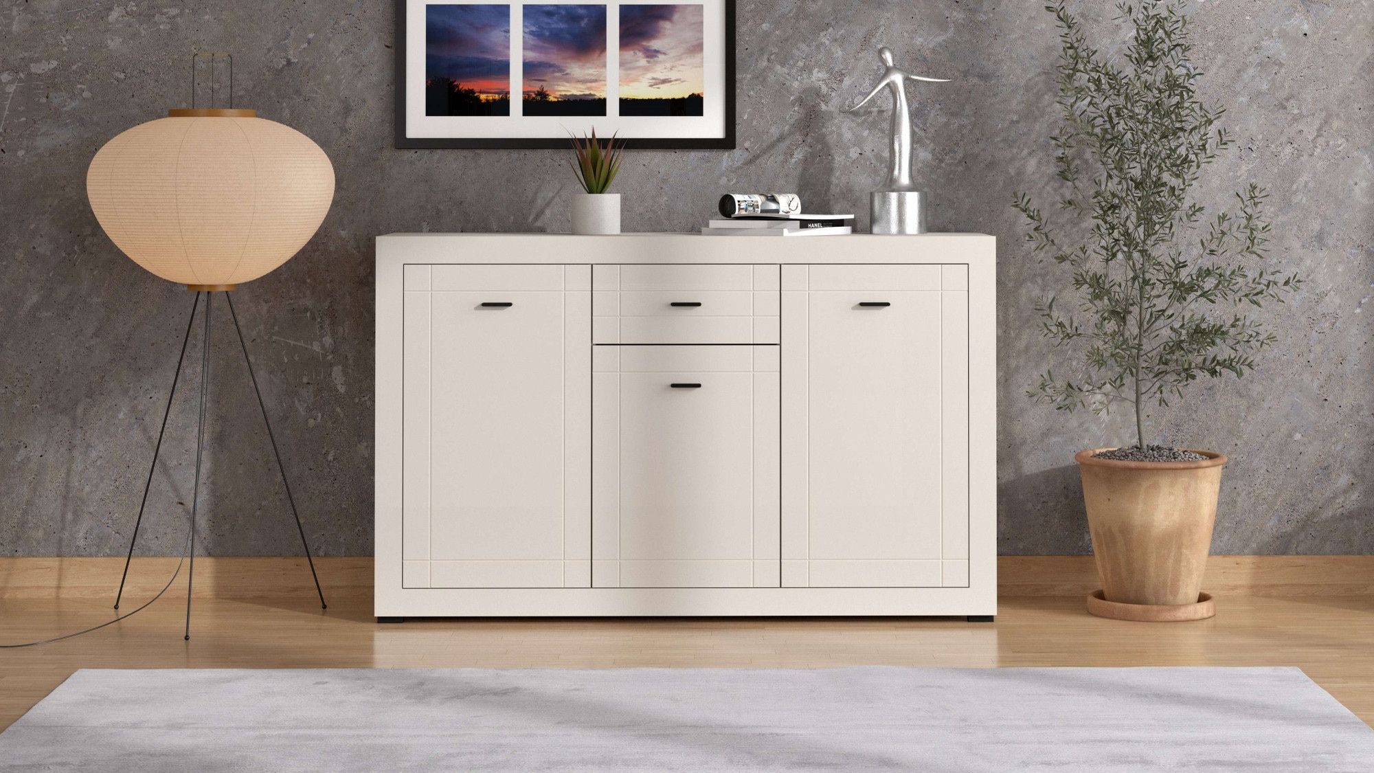 Home affaire Sideboard »Warwick Kombikommode, Schrank, Schubladenkommode« Modernes Sideboard: Kaschmir, 3 Türen & 1 Schublade, Heissfolienprägung