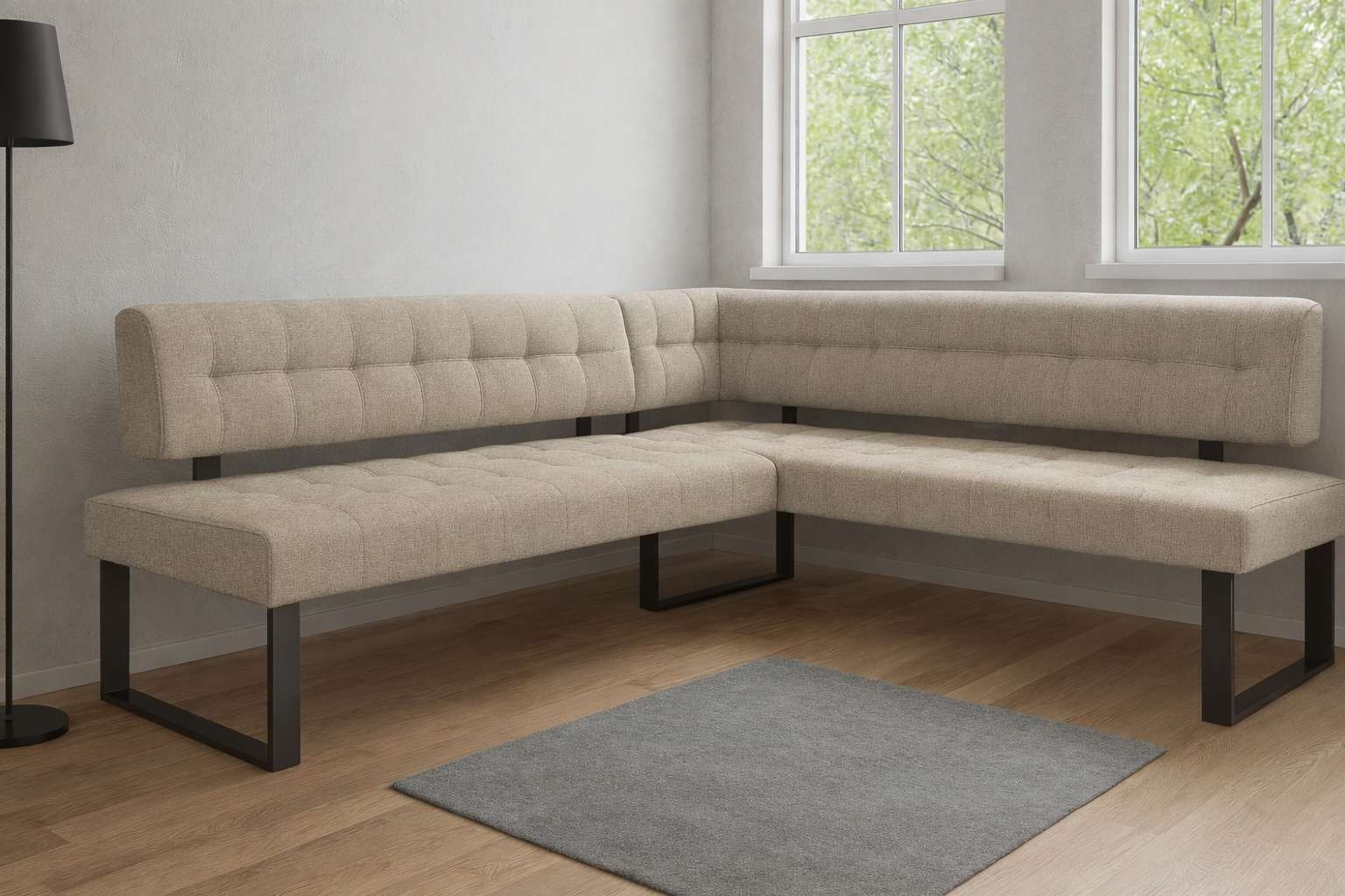 Home affaire Ensemble de bancs d'angle »Mia Essecke, Sitzgruppe, Eckbankgruppe, Küchenbankgruppe« Ensemble, 4er, 4 tlg. Eckbank mit Wellenfederung; Tisch in Eiche massiv