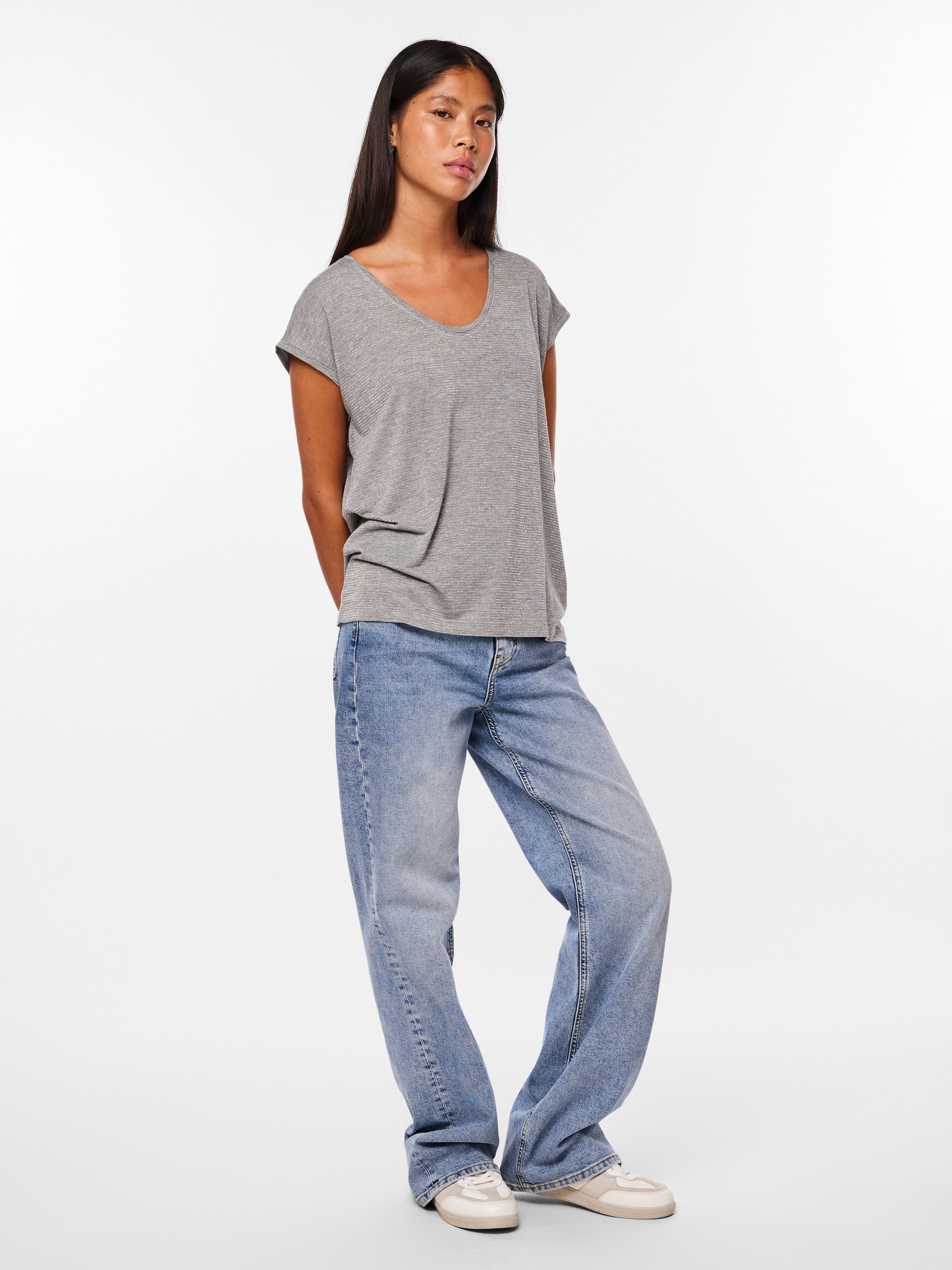 pieces T-Shirt »PC BILLO« mit Glitzerstreifen