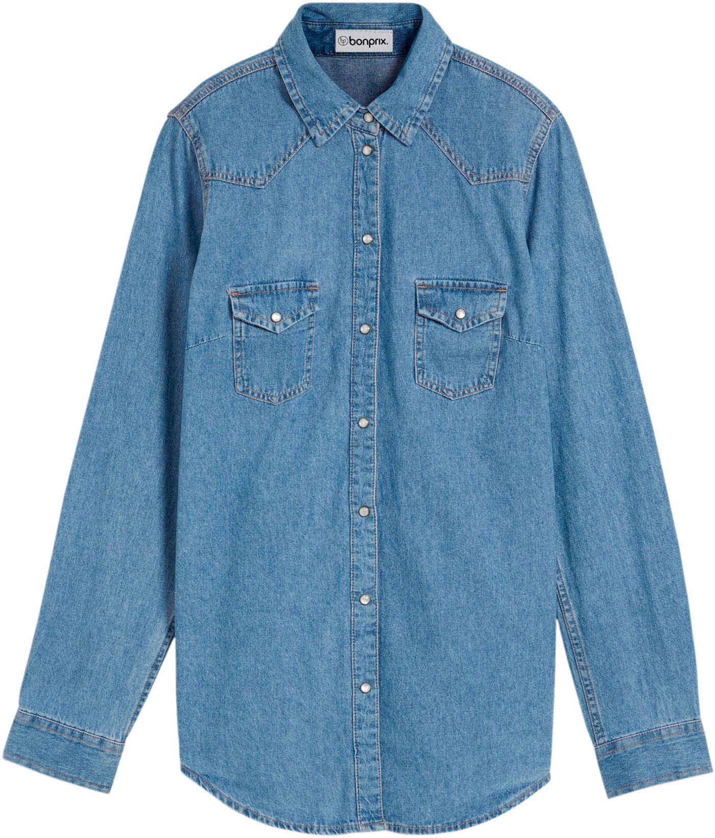 bonprix Chemise en jean bequeme Passform, po-bedeckende Länge, unifarbenes Design