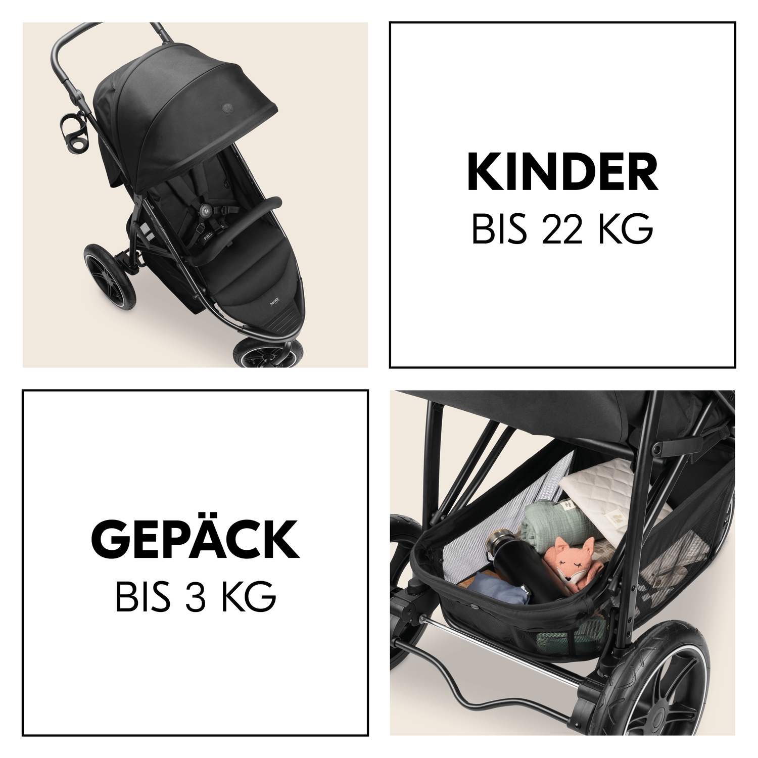 Hauck Kinder-Buggy »Dreiradbuggy, Rapid 3 Air, black« 22 kg mit schwenk/feststellbarem Vorderrad; Lufträder; bis 22 kg belastbar