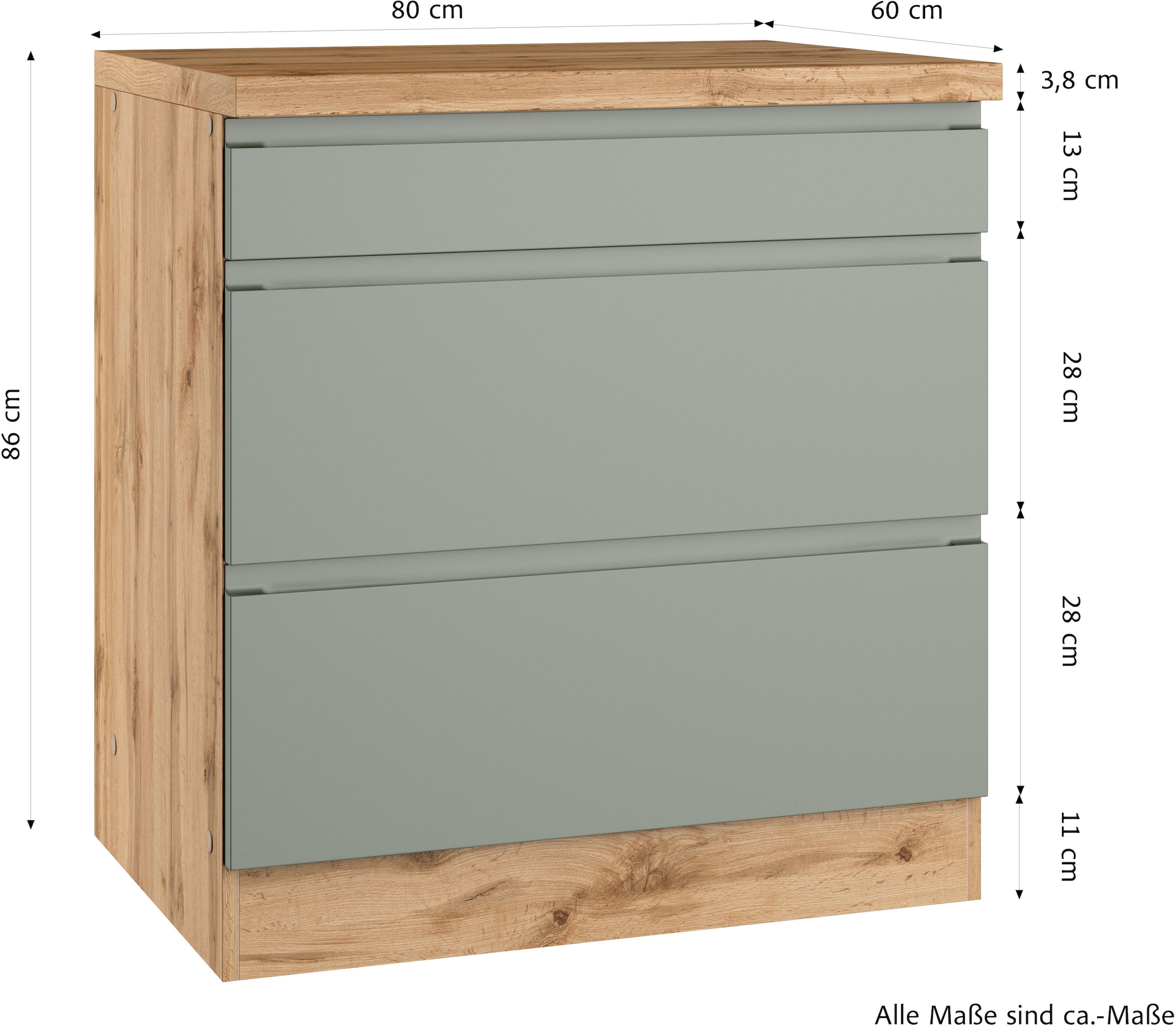 KOCHSTATION Armoire d'encastrement pour table de cuisson »KS-Virginia,neu in verbesserter Ausführung« Rangement, Softclose,  Largeur 80 cm, hauteur 86 cm, tiroirs softclose