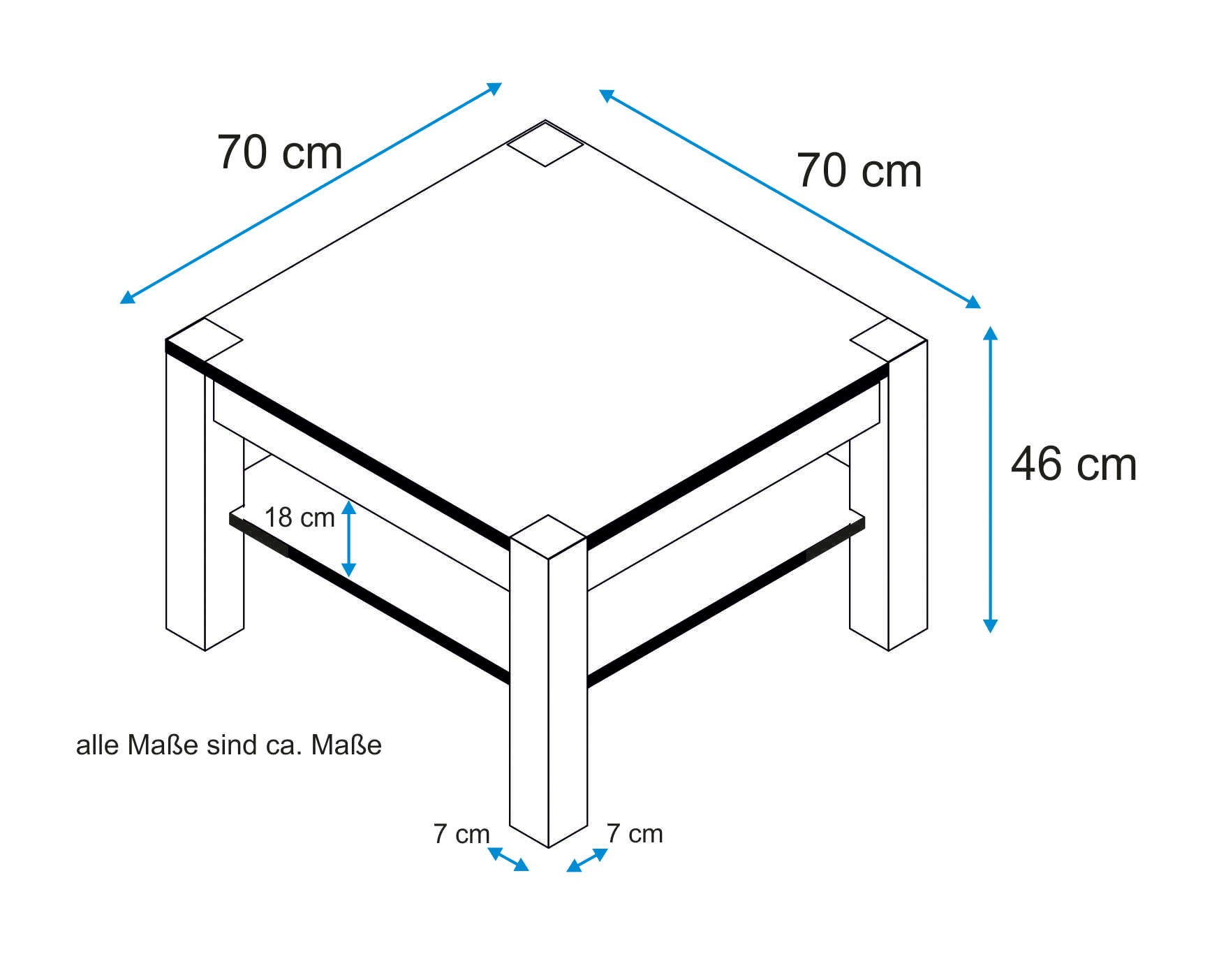 VOGL Möbelfabrik Couchtisch »Toronto« in 2 Grössen, mit Ablageboden, teilmassiv, Höhe 46 cm, Made in Germany