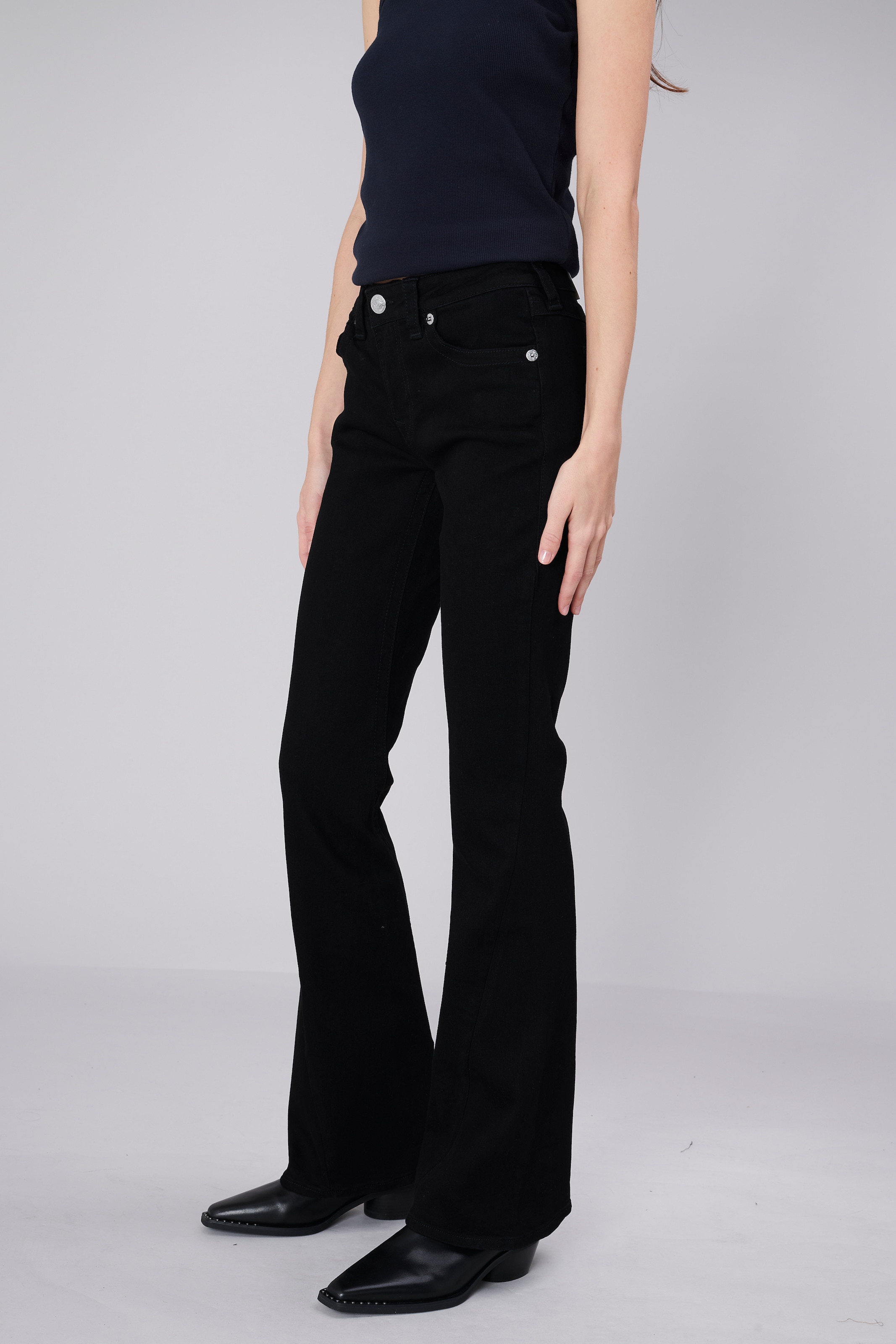 True Religion »JOEY MID RISE FLARE FLAP« Mélange de coton, coupe évasée