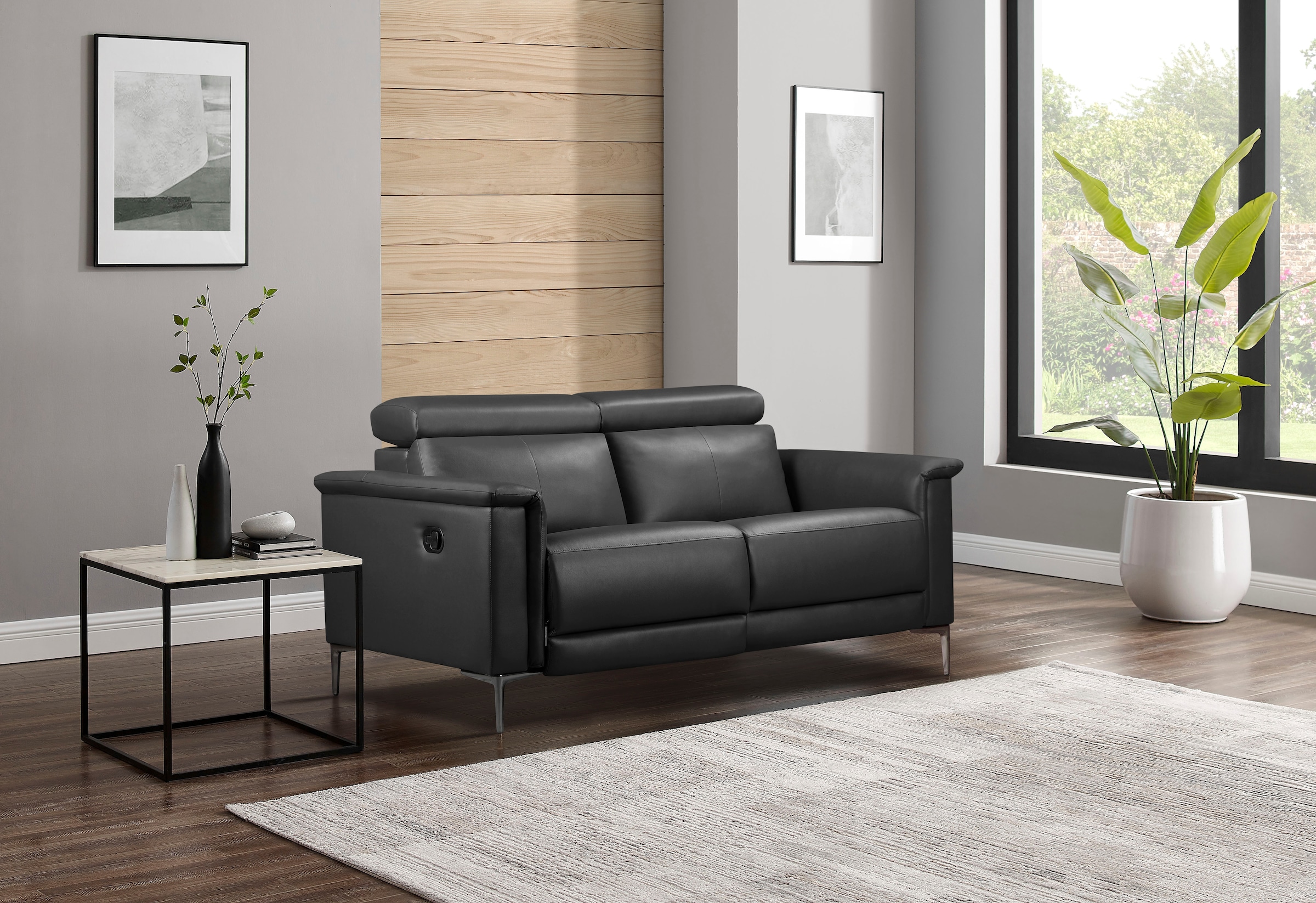 GOODproduct 2-places »LUND,Naturleder, 160 cm, mit Relaxfunktion und Kopfteilverstellung« manuel ou électrique (avec USB-A), ressorts ensachés et réglage de la tête