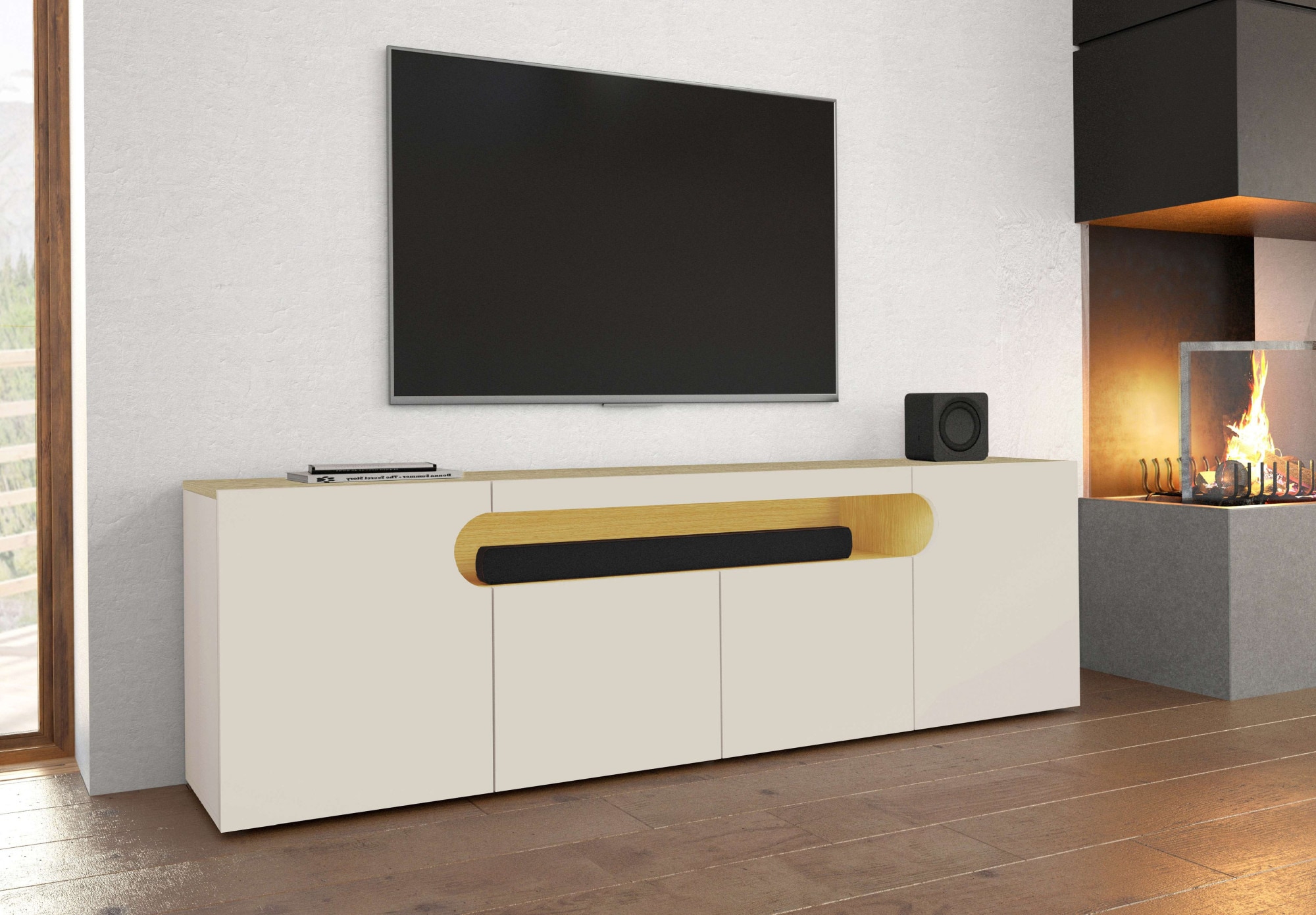GOODproduct Lowboard »REAL,Lowboard,TV-Kommode,TV-Möbel,TV-Bank« 1 Stk. tlg. Mit 4 Türen, davon 2 abgerundet, die ein ovales offenes Fach bilden