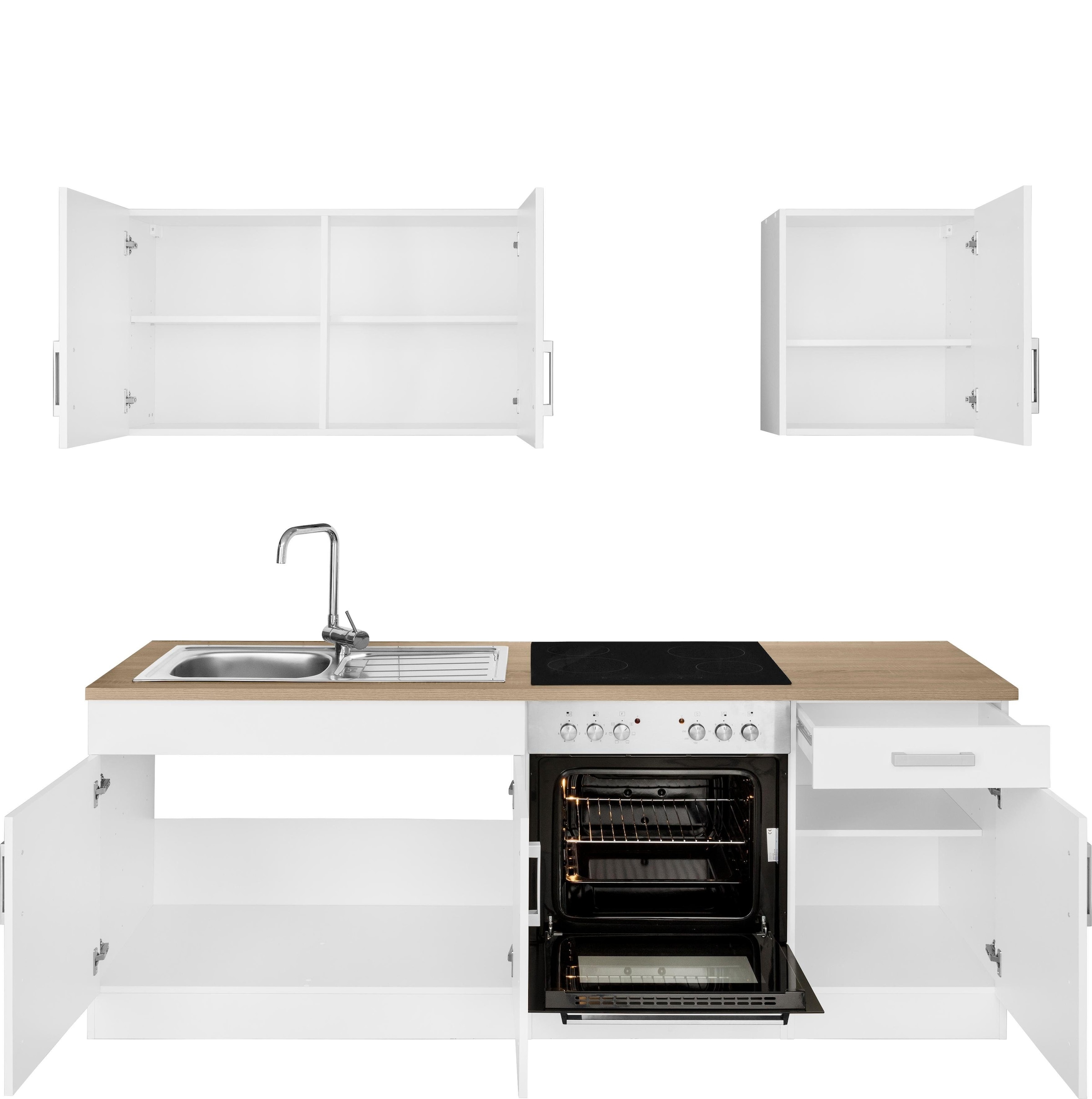 KOCHSTATION Kitchenette »KS-Gera« largeur 210 cm, au choix avec set de cuisinière électrique, avec plan de travail