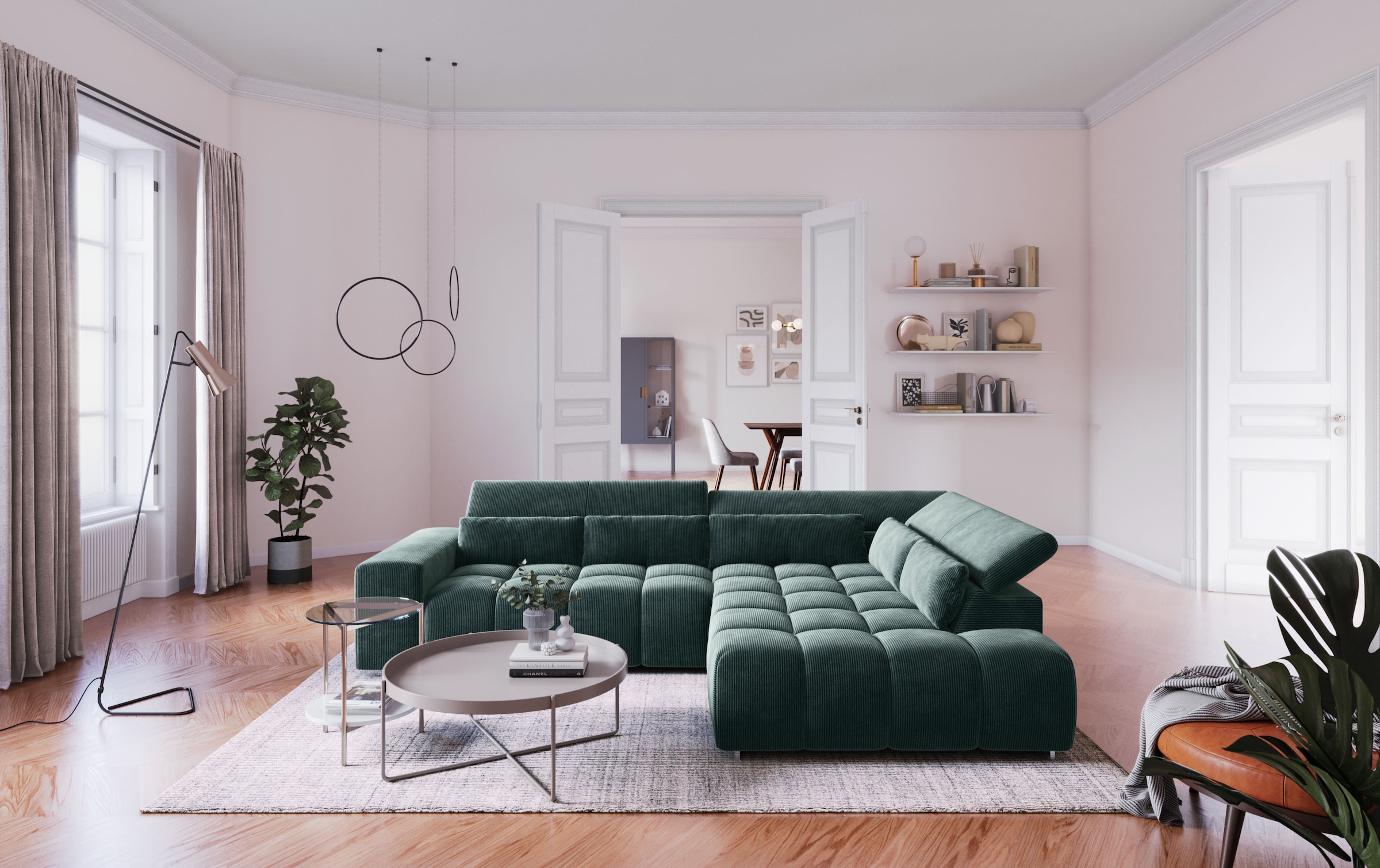 COTTA Ecksofa »Orion L-Form« mit Kopfteilverstellung & 5 Nierenkissen