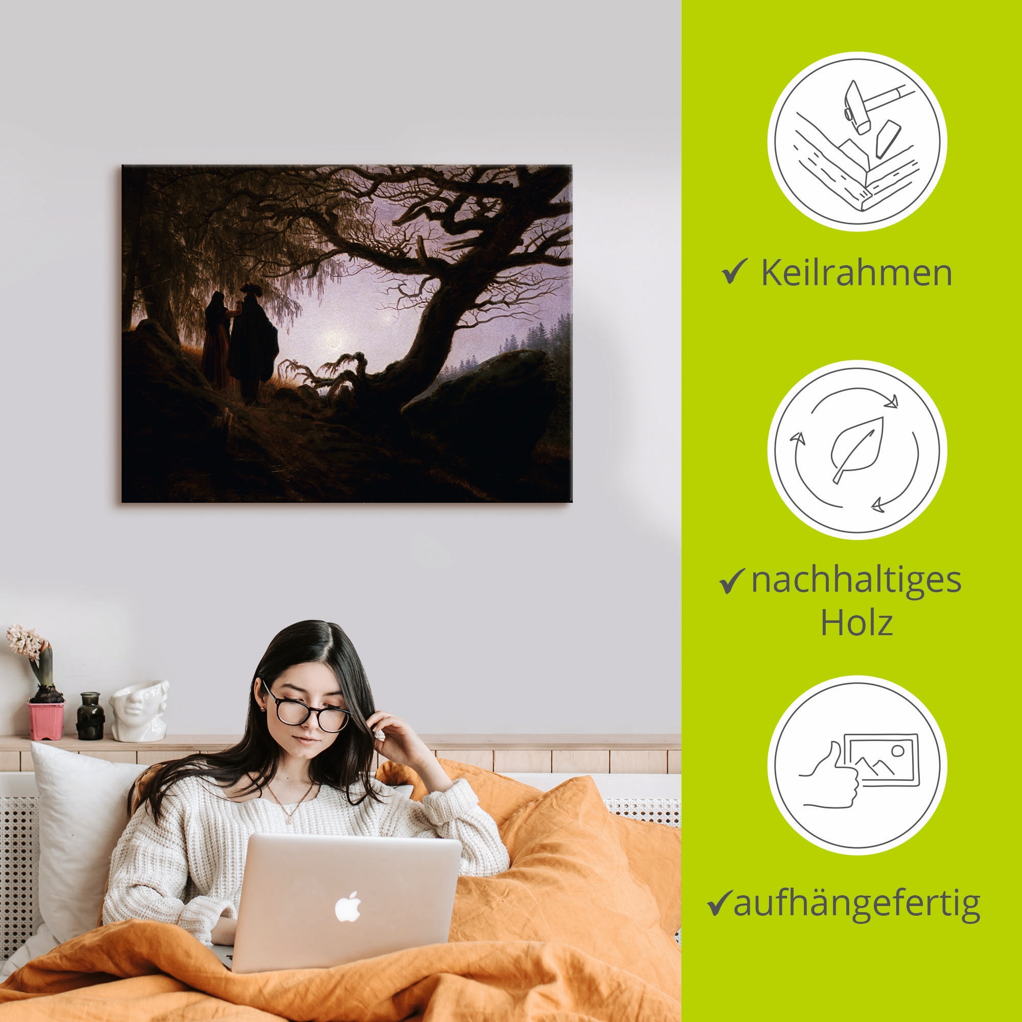 Artland Leinwandbild »Mann und Frau Mondbetrachtung, 1830/35« Paar 1 Stk. tlg. auf Keilrahmen gespannt