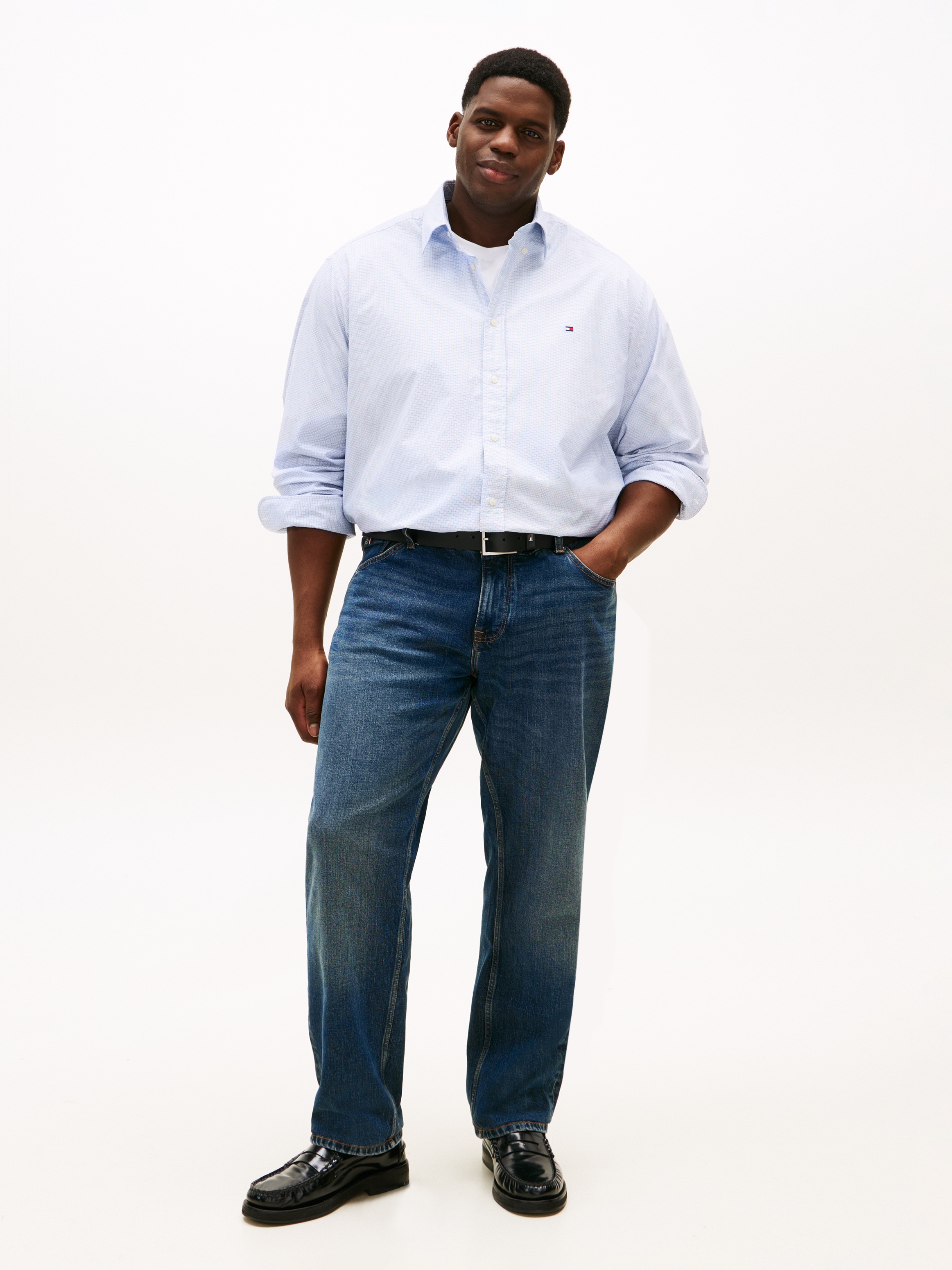 Tommy Hilfiger Big & Tall Langarmhemd »BT - FLEX POP FAKESOLID« regular fit, Button-down-Kragen, Grosse Grössen