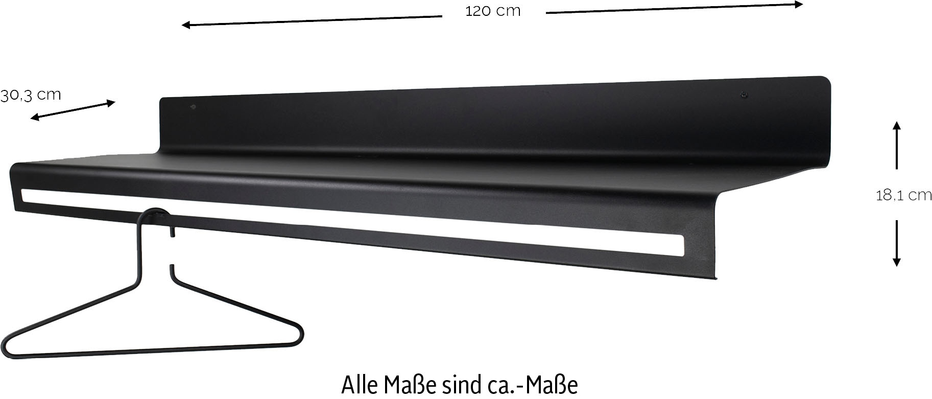Spinder Design Barre de penderie »SWAY 120« étagère murale 2-en-1 + porte-manteau