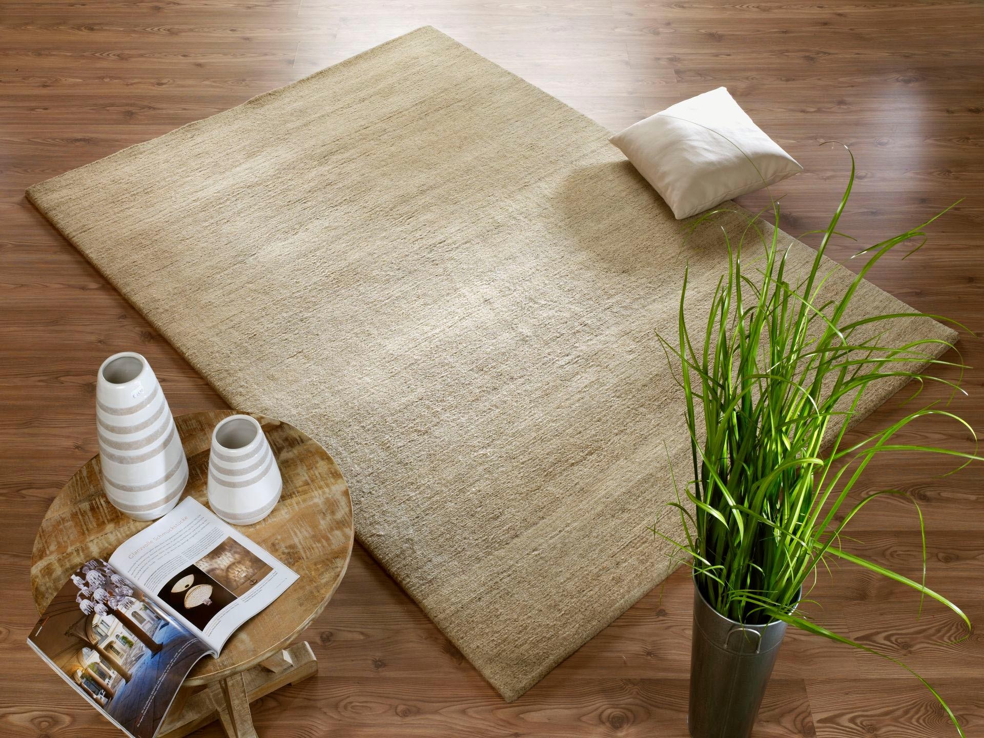 OCI DIE TEPPICHMARKE Orientteppich »Davina Uni« rechteckig 20 mm Höhe handgeknüpft, echter Nepal Wollteppich, Wohnzimmer