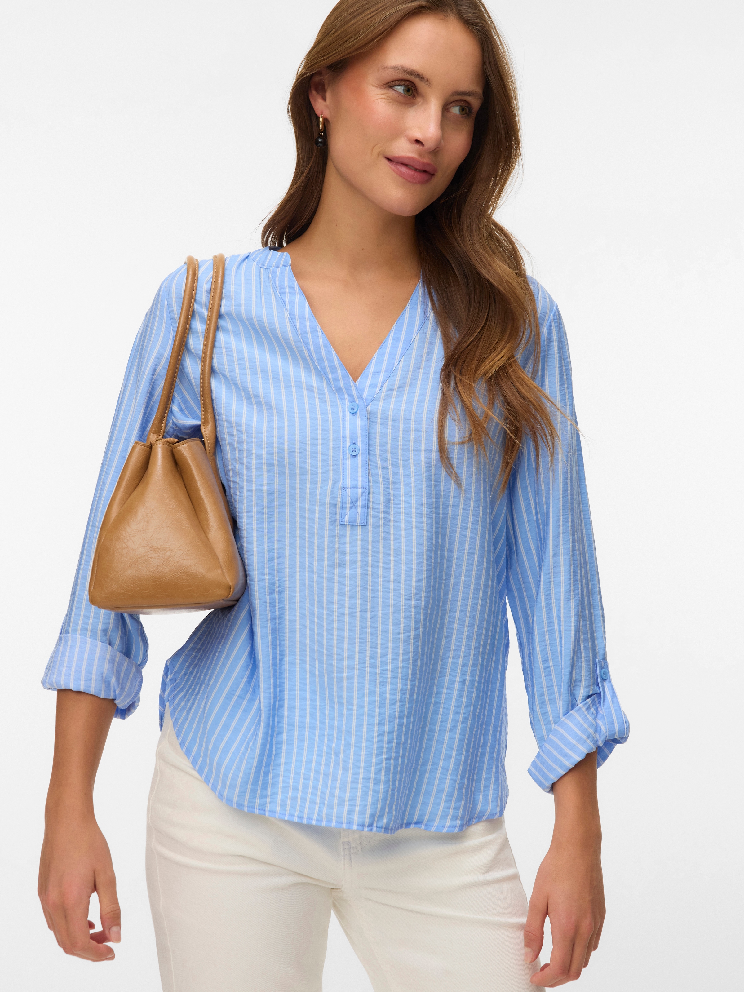 Vero Moda Blusenshirt »VMKAJA LS V-NECK FOLD-UP TOP WVN« mit Raglan-Ärmeln