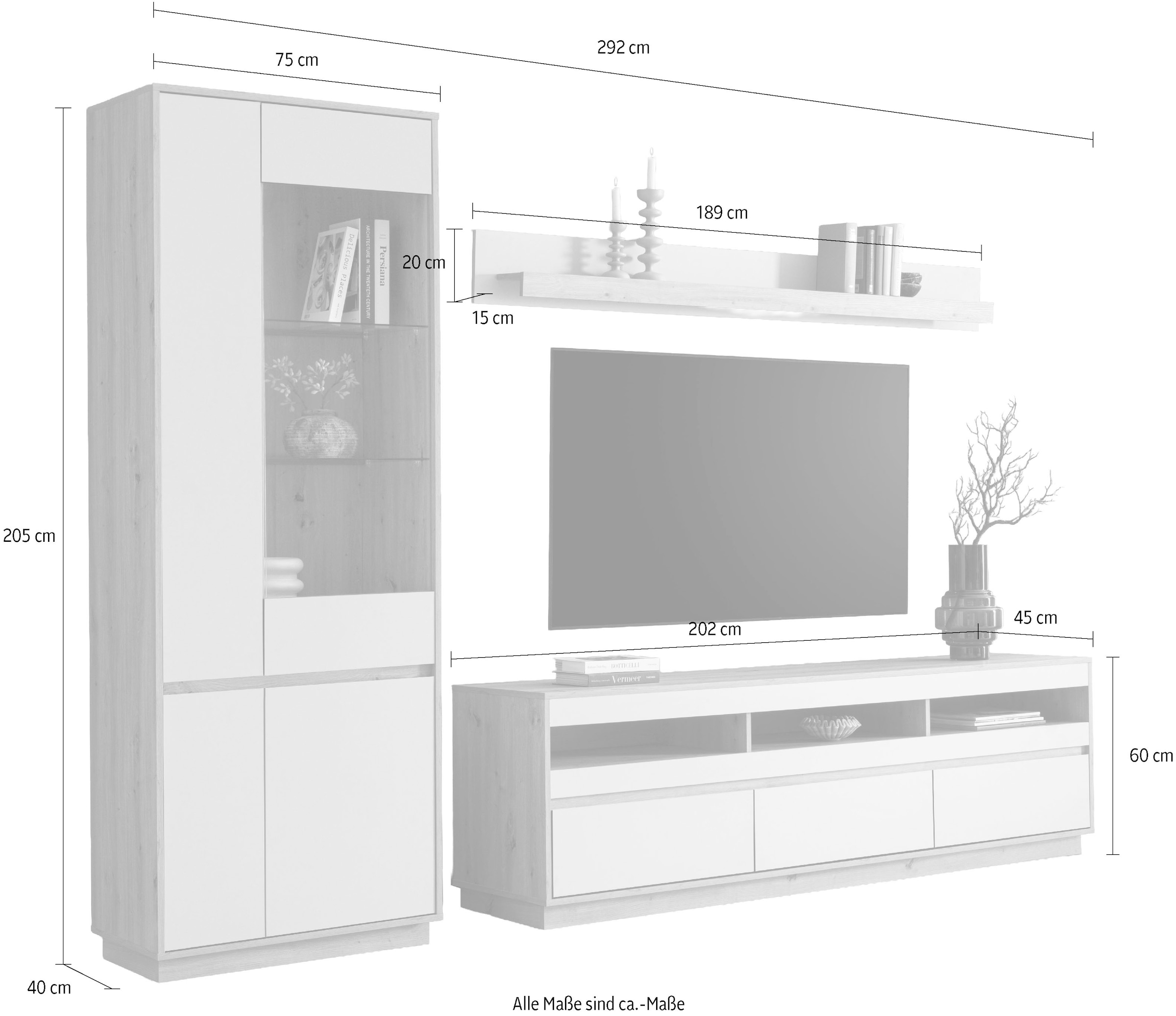 Home affaire Meuble mural »Sonora, moderne Anbauwand, Komplettset in Kaschmir/Eiche« Komplett-Set, 3 cuis tlg.