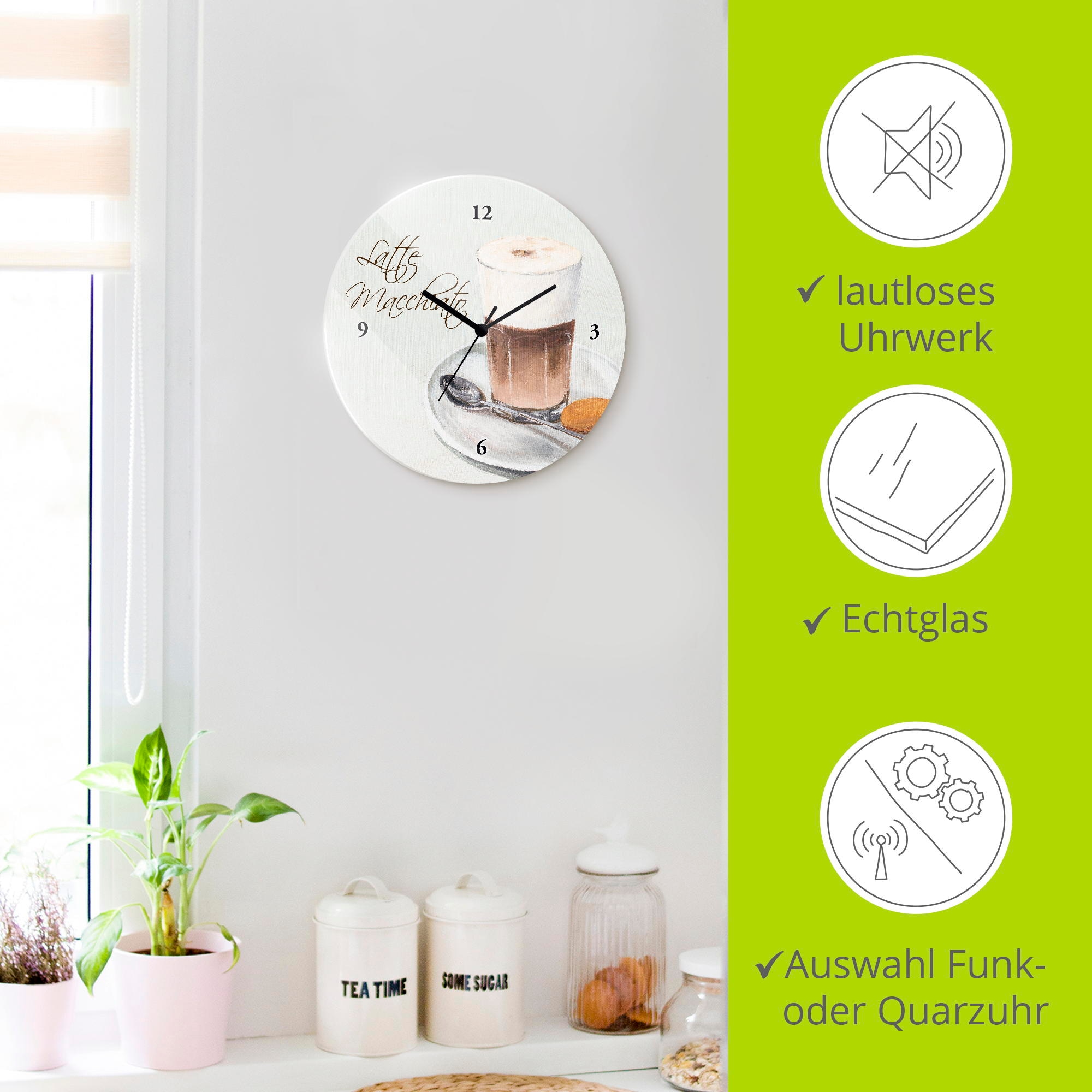 Artland Wanduhr »Latte Macchiato« wahlweise mit Quarz- oder Funkuhrwerk, lautlos ohne Tickgeräusche