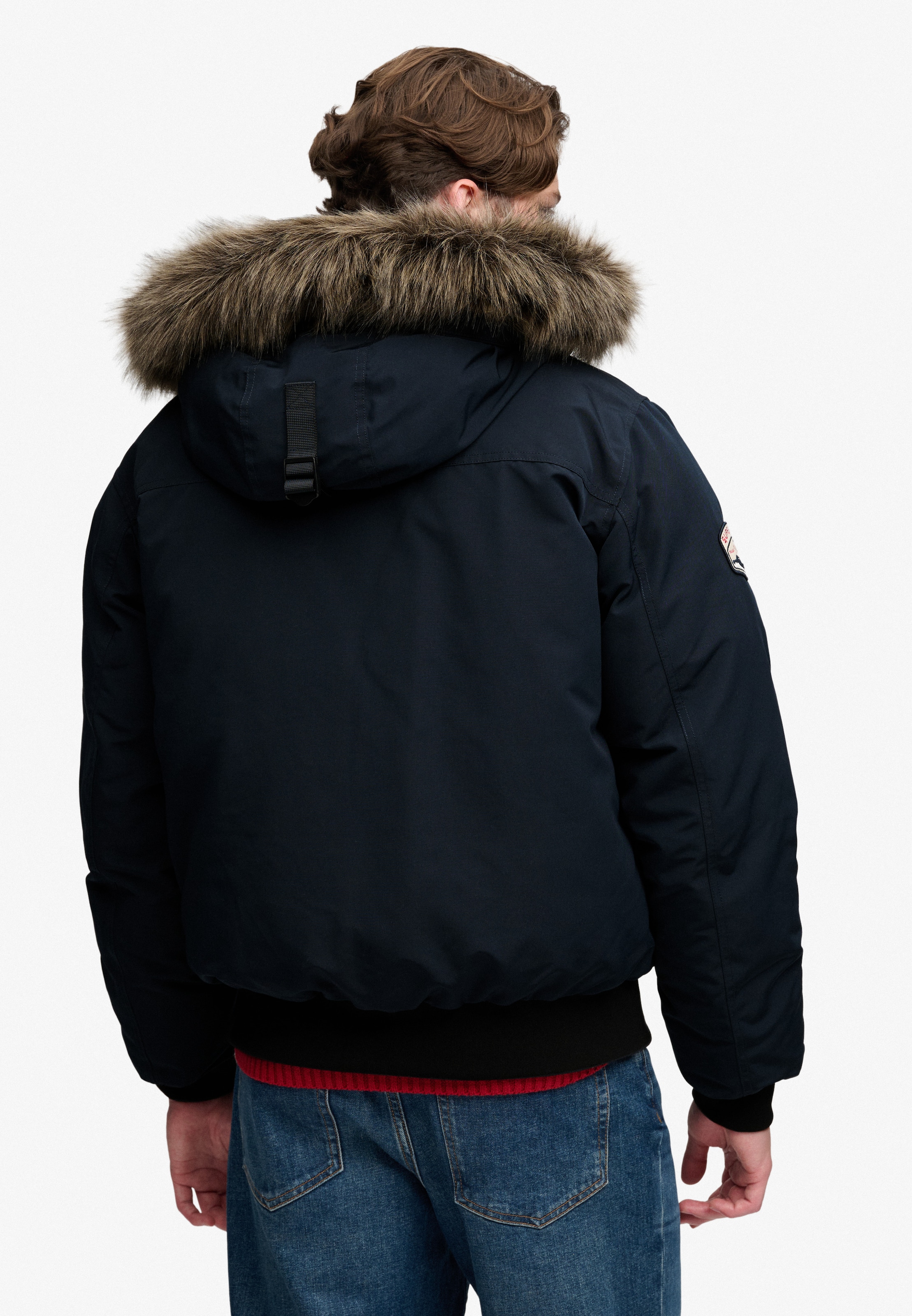 Superdry Veste bomber »FAUX FUR EVEREST BOMBER JACKET« avec capuche fibre synthétique, coupe décontractée