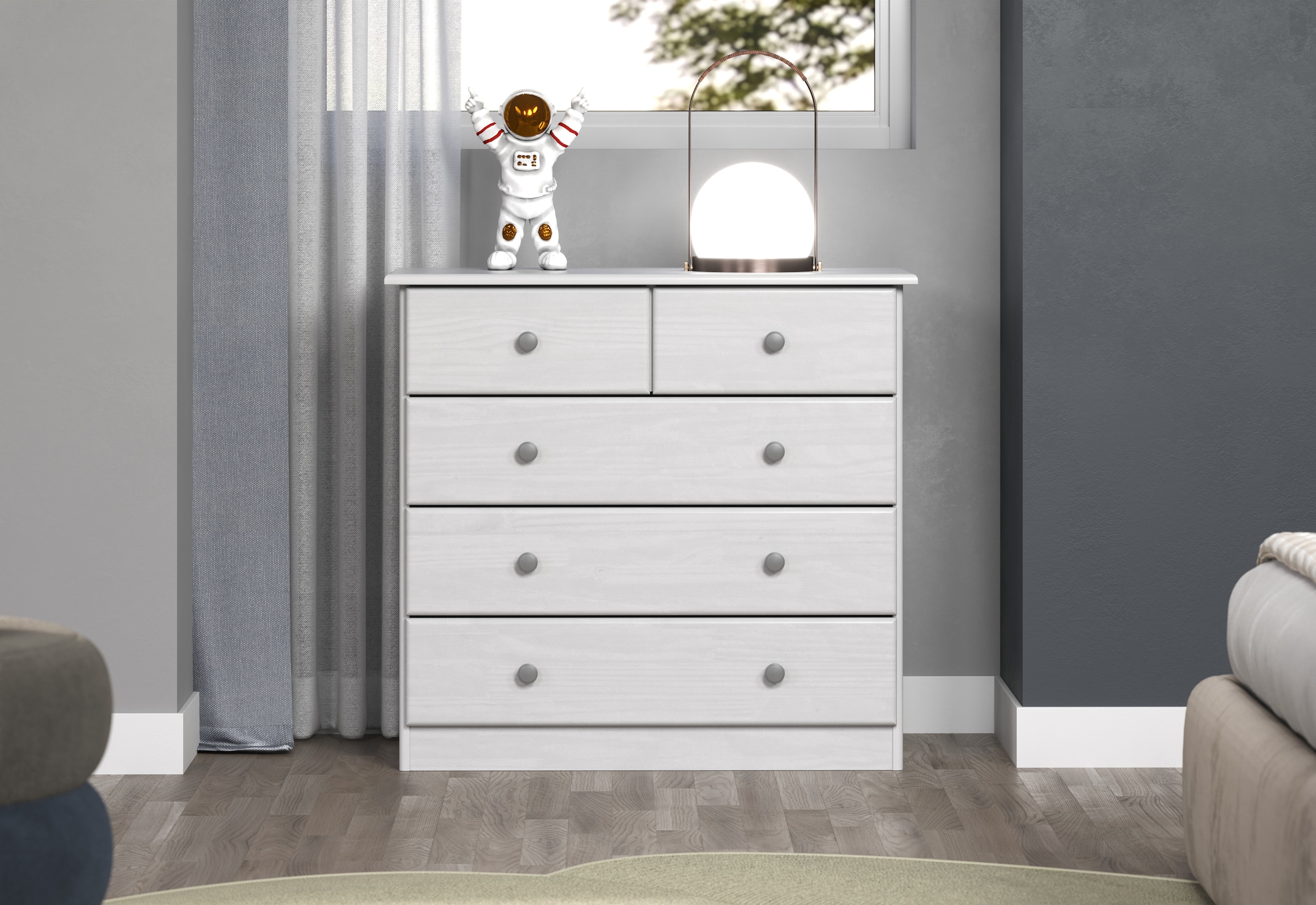 Home affaire Schubkastenkommode »Delsbo Kommode Wäscheschrank Beistellschrank Schrank Bestseller« Landhaus Design aus Kiefernholz, 1 Stk. tlg. Massivholz Sideboard mit 5 Schubladen - Metall-Knopfgriffe