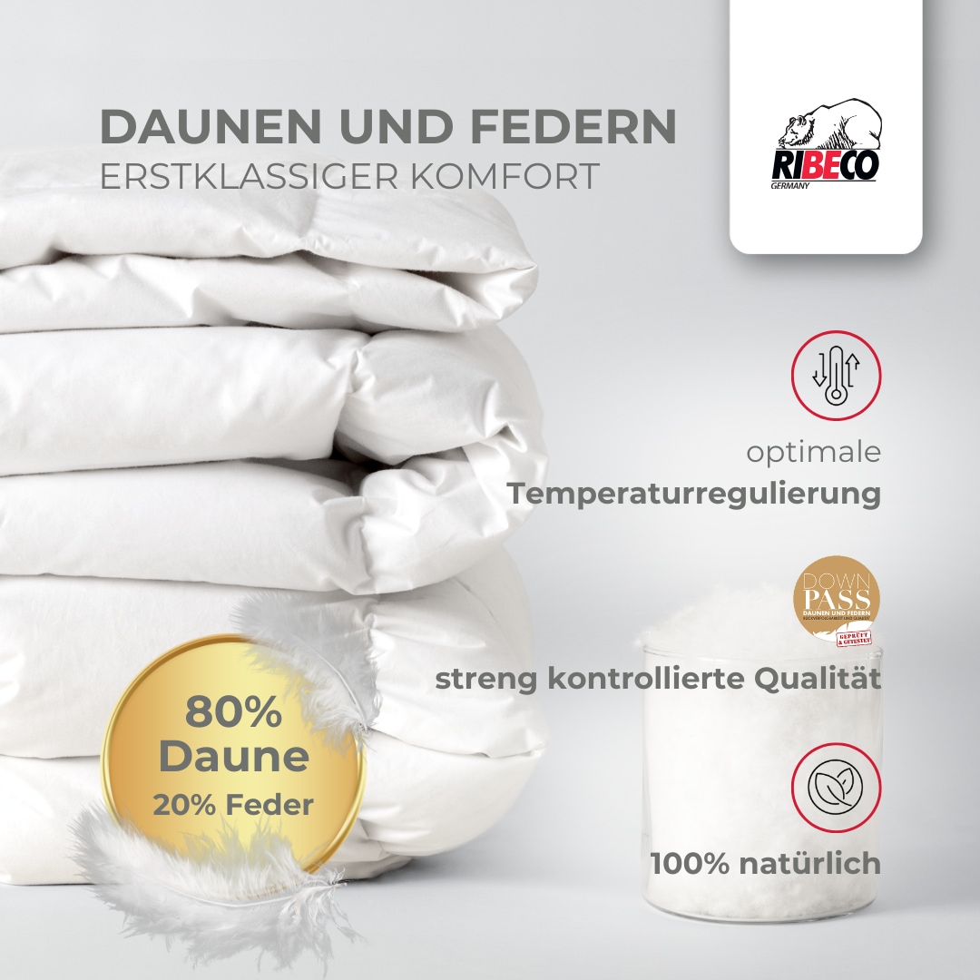RIBECO Daunenbettdecke + Kopfkissen »Johanna« Daunenbettdeck & Federkissen Hergestellt in Deutschland