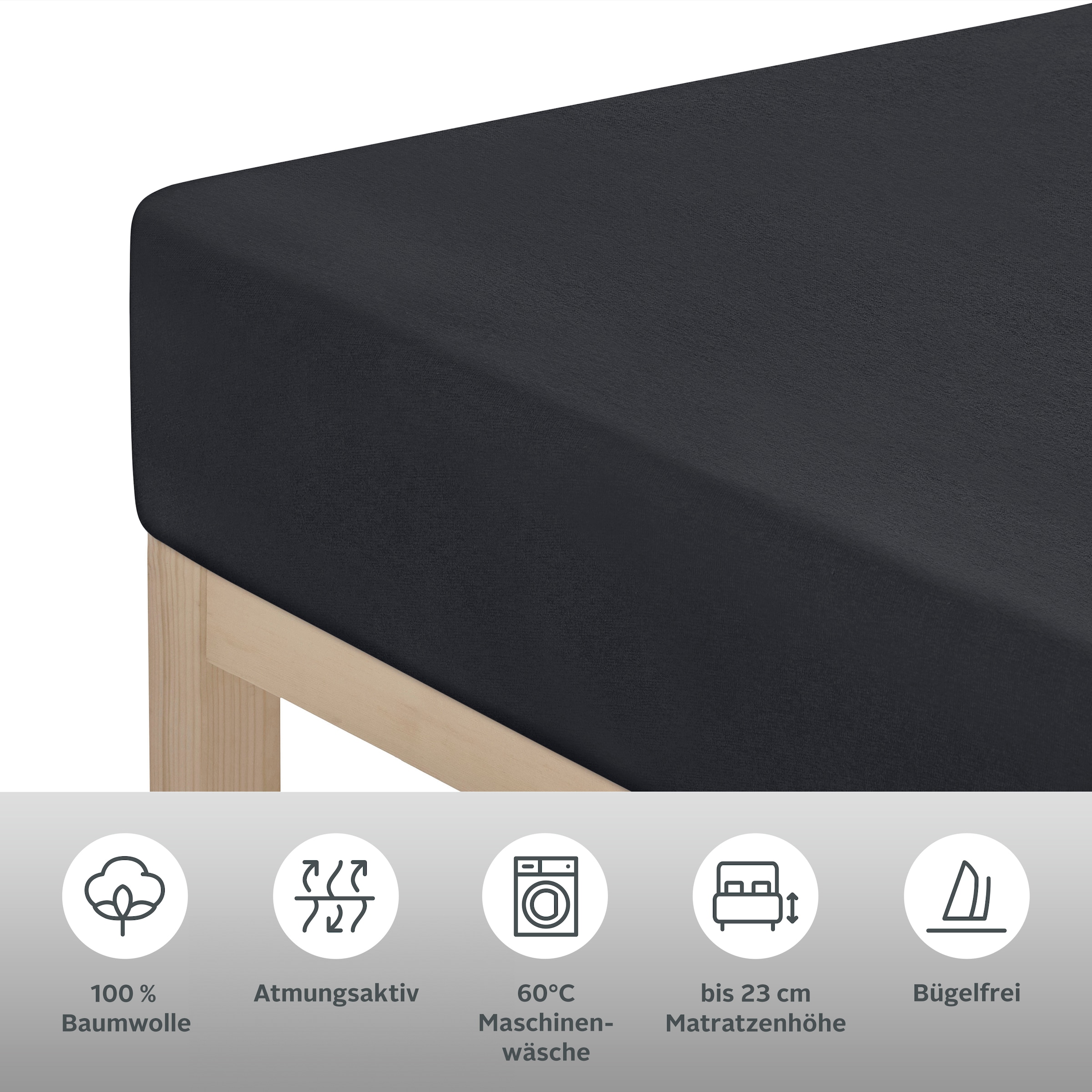 GOODproduct Spannbettlaken »GRETA Jersey aus 100% Baumwolle, 150 g/m²« Premium Bettlaken für Matratzen bis 23 cm Höhe, perfekter Sitz
